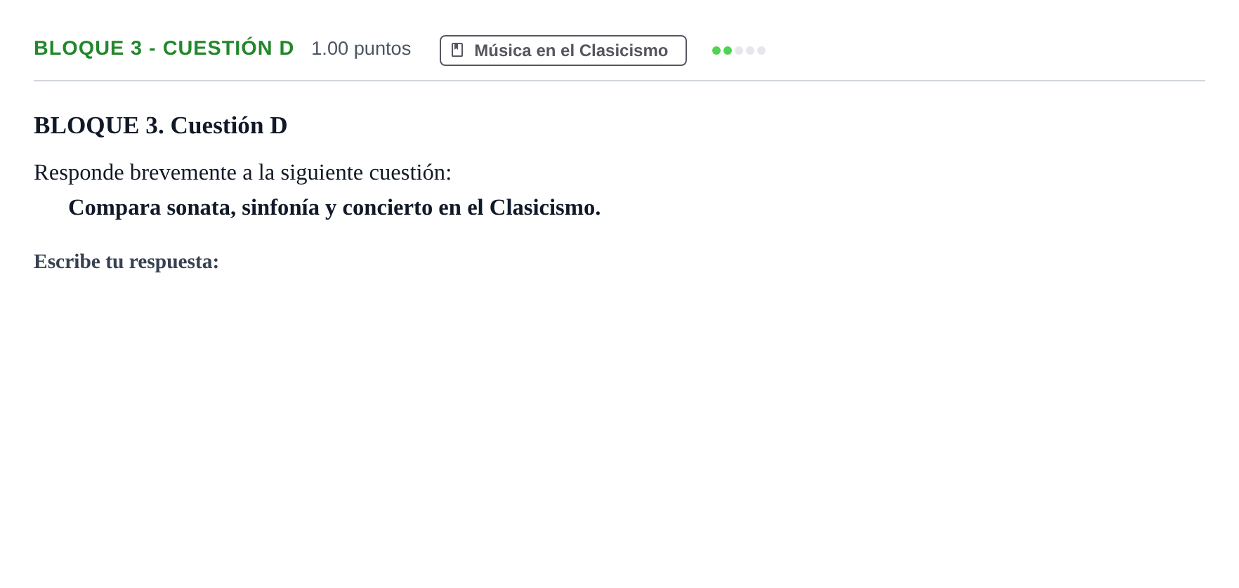 Enunciado: Bloque 3 - Cuestión D · Historia de la Música y de la Danza PAU Extremadura Extraordinaria 2026