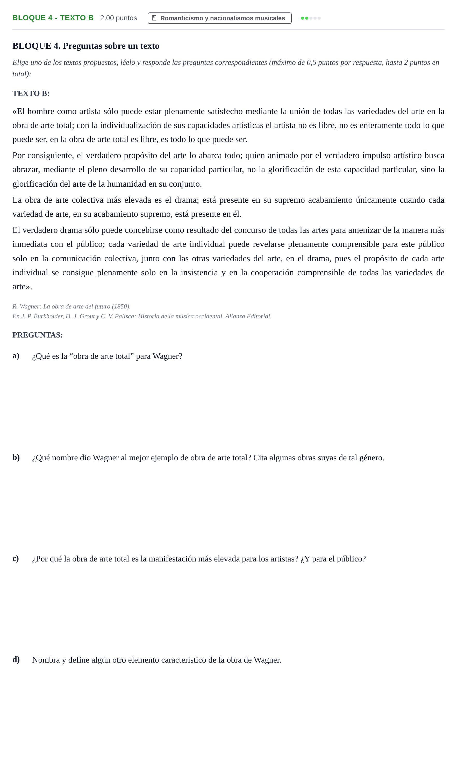 Enunciado: Bloque 4 - Texto B · Historia de la Música y de la Danza PAU Extremadura Extraordinaria 2026