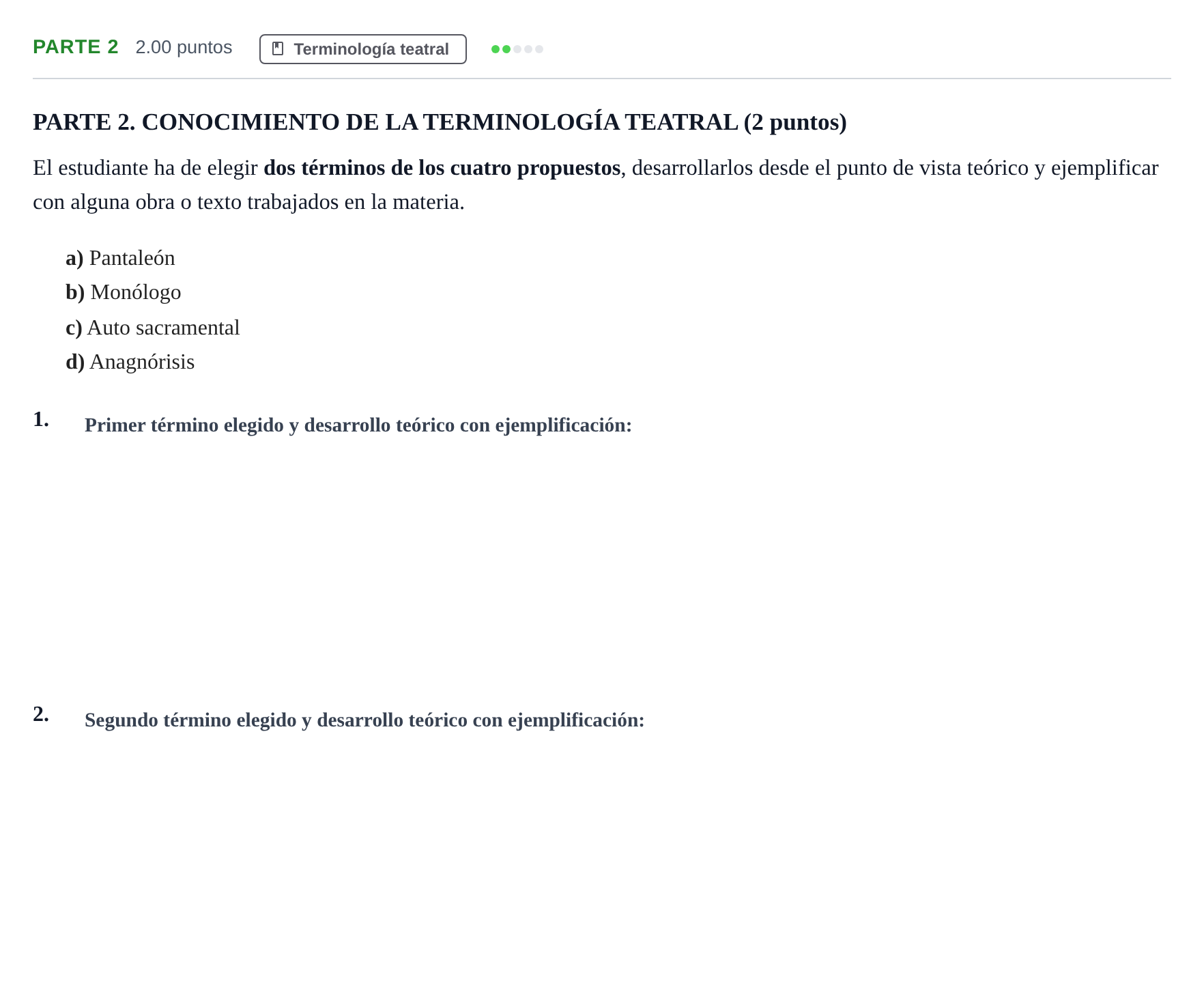 Enunciado: Ejercicio Parte 2 · Literatura Dramática PAU Extremadura Extraordinaria 2026
