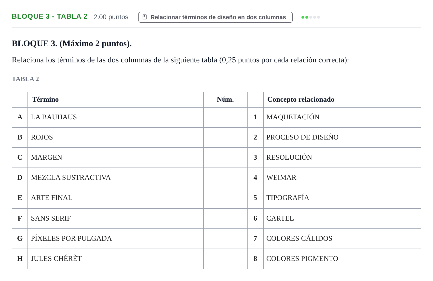 Enunciado: Bloque 3 - Tabla 2 · Diseño PAU Extremadura Ordinaria 2025