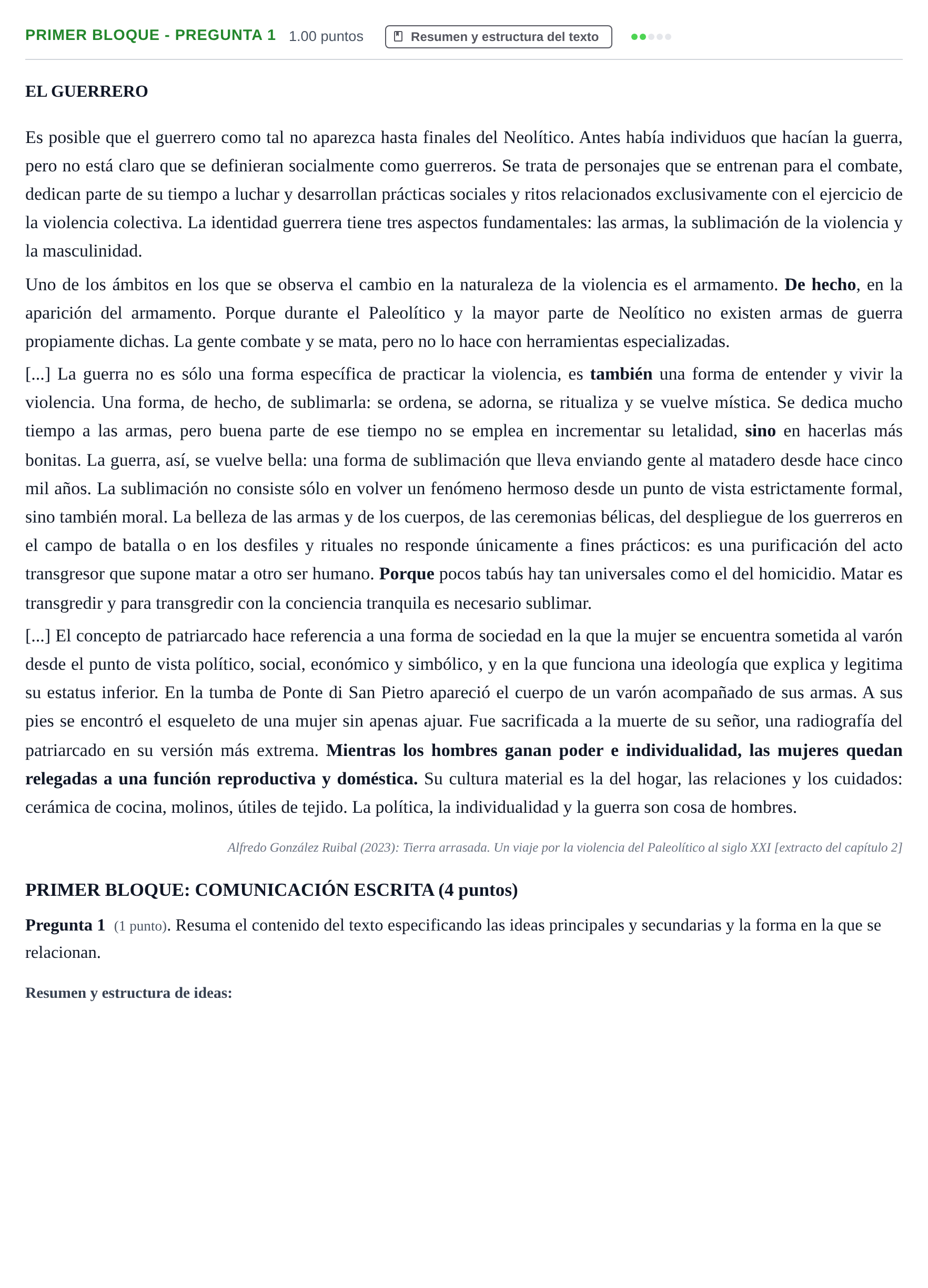 Enunciado: Ejercicio Primer Bloque - Pregunta 1 · Lengua Castellana y Literatura II PAU Extremadura Ordinaria 2025