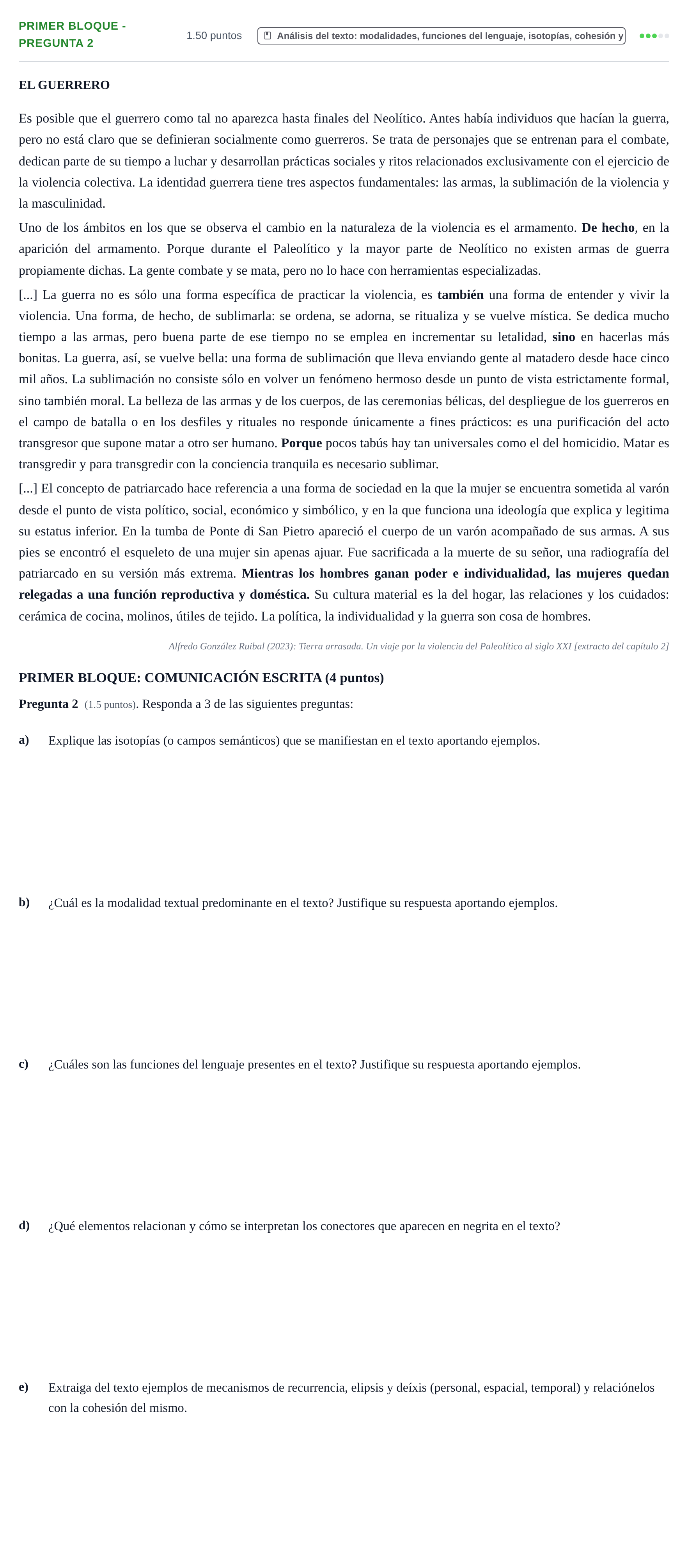 Enunciado: Ejercicio Primer Bloque - Pregunta 2 · Lengua Castellana y Literatura II PAU Extremadura Ordinaria 2025