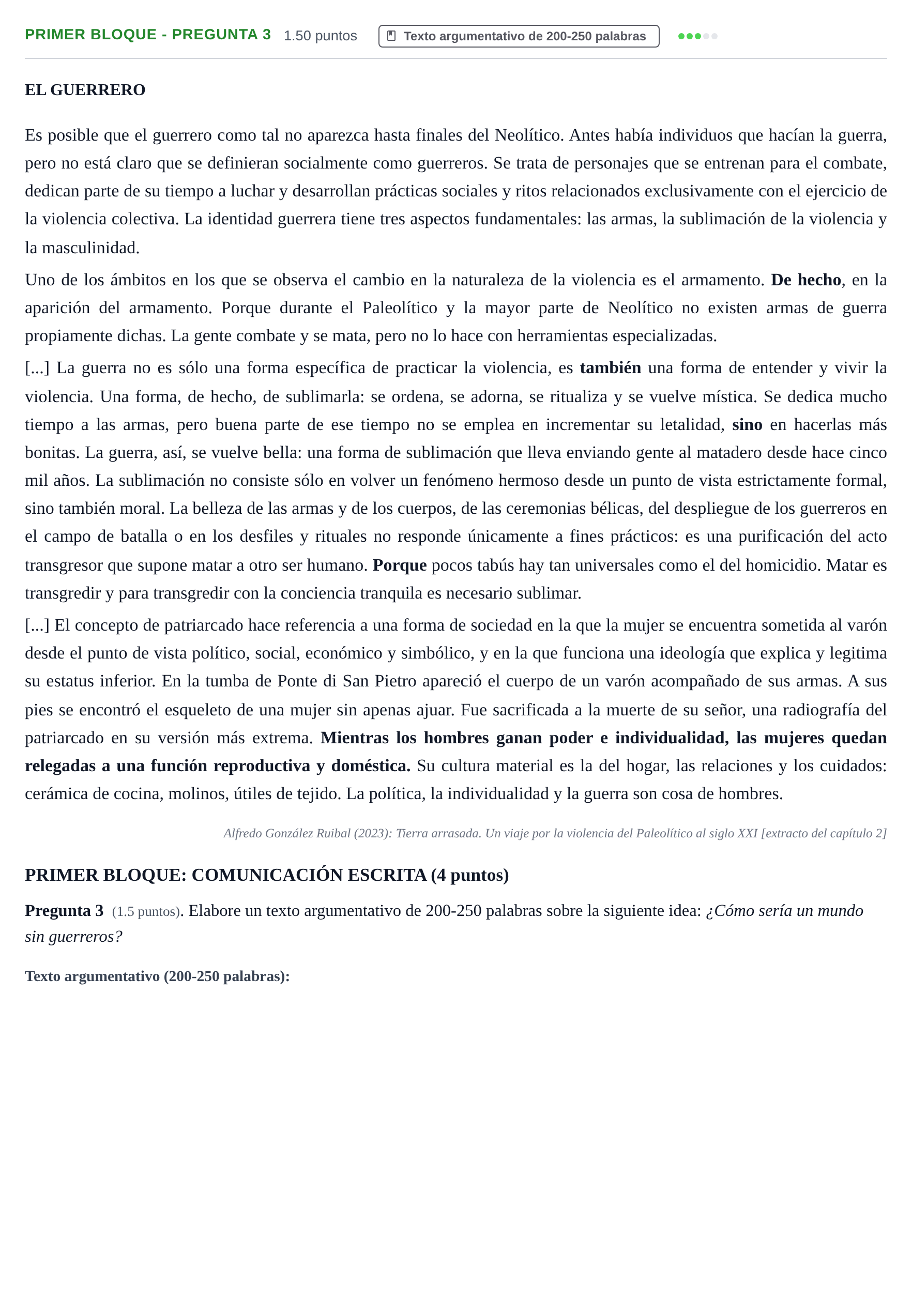 Enunciado: Ejercicio Primer Bloque - Pregunta 3 · Lengua Castellana y Literatura II PAU Extremadura Ordinaria 2025