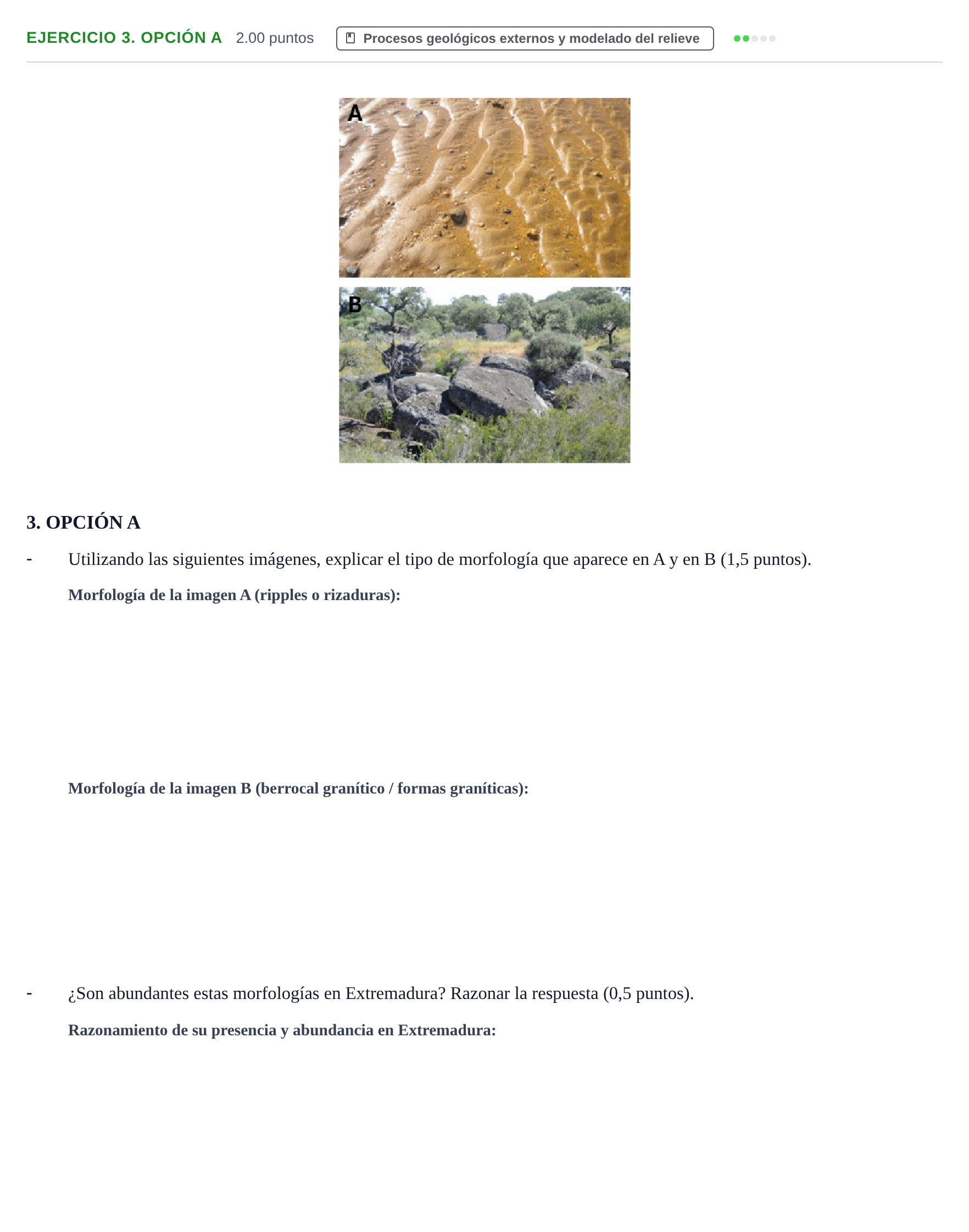 Enunciado: Ejercicio 3. OPCIÓN A · Geología y Ciencias Ambientales PAU Extremadura Ordinaria 2025