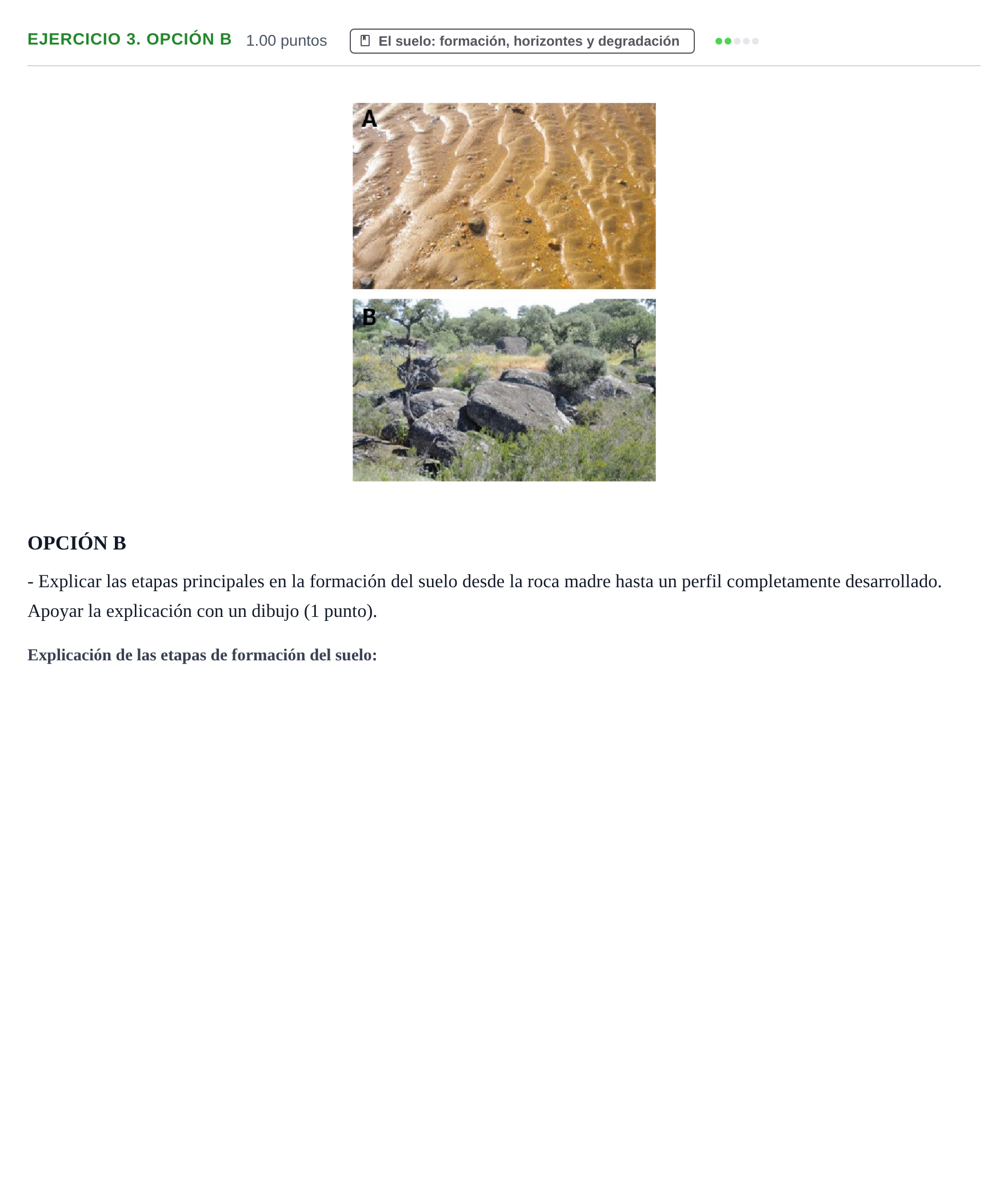 Enunciado: Ejercicio 3. OPCIÓN B - El suelo · Geología y Ciencias Ambientales PAU Extremadura Ordinaria 2025