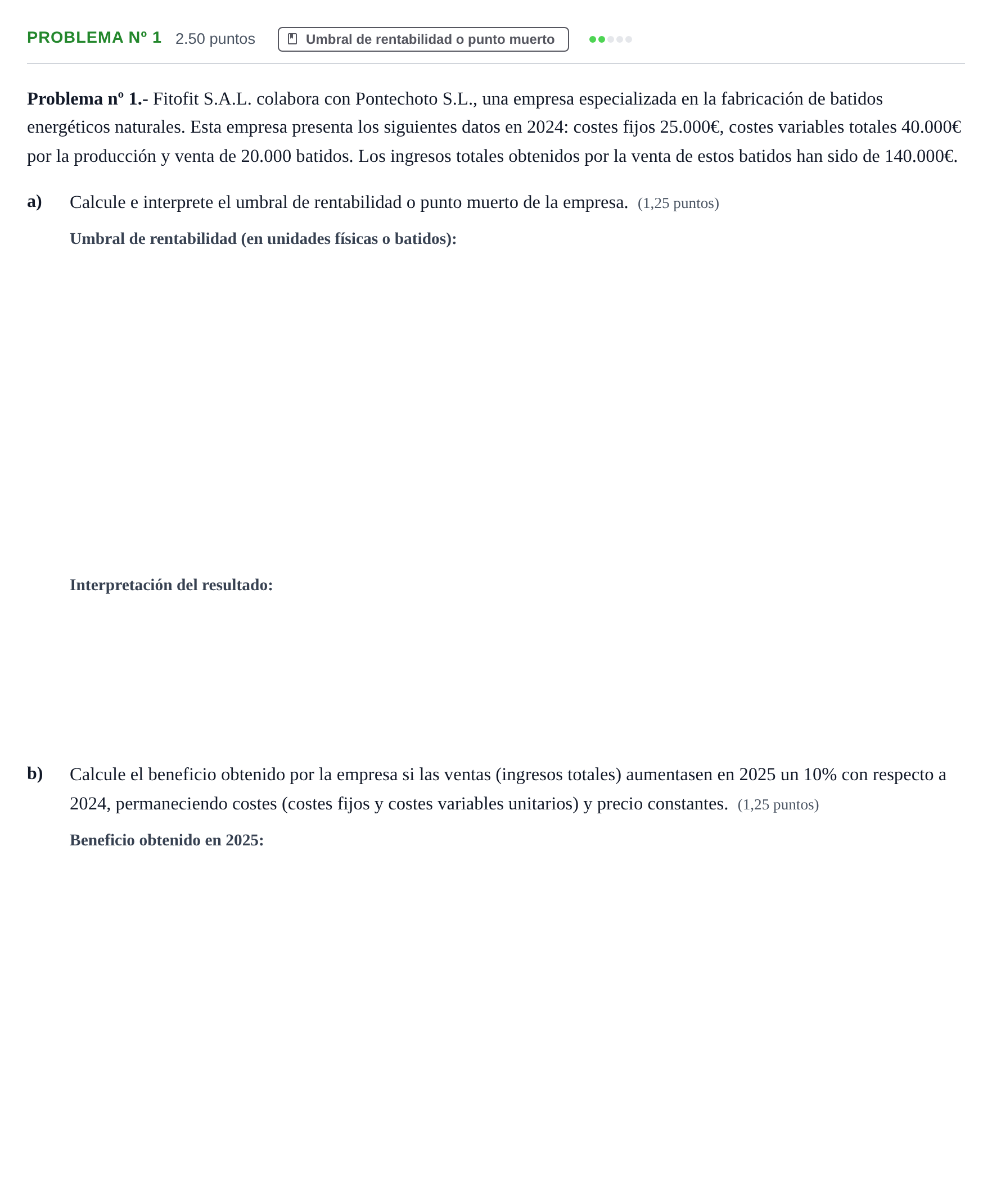 Enunciado: Problema nº 1 · Empresa y Diseño de Modelos de Negocio PAU Extremadura Ordinaria 2025