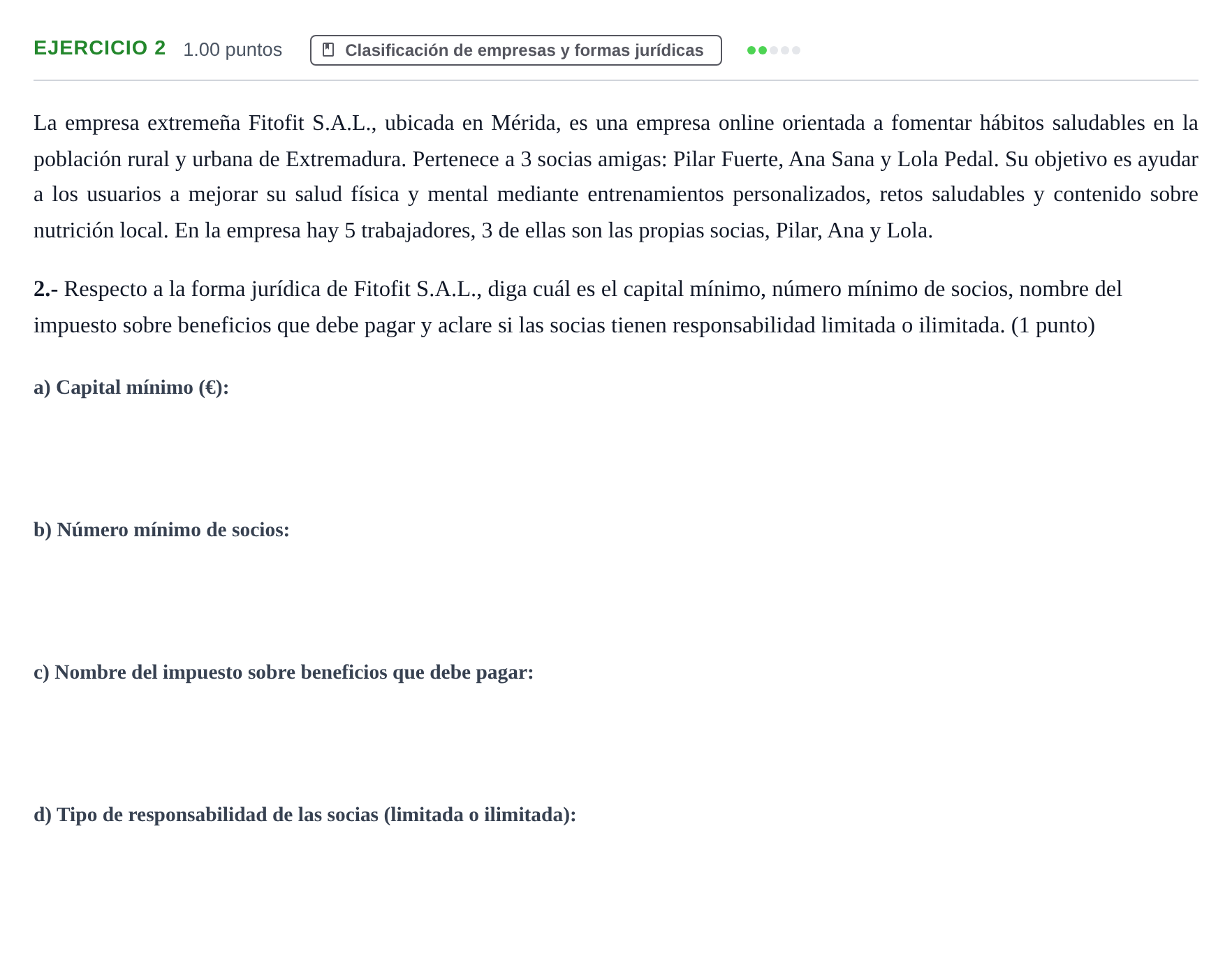 Enunciado: Problema 2 · Empresa y Diseño de Modelos de Negocio PAU Extremadura Ordinaria 2025