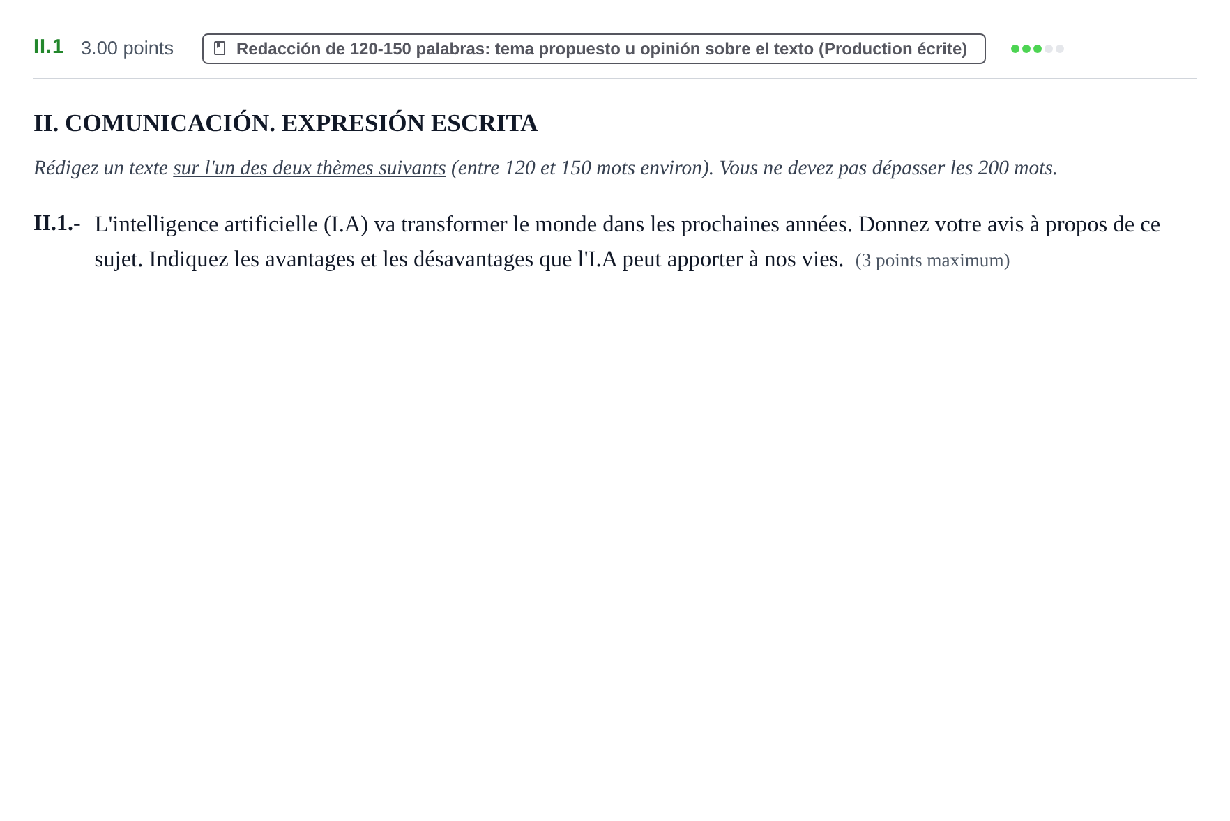 Enunciado: Ejercicio II.1 · Francés PAU Extremadura Ordinaria 2025