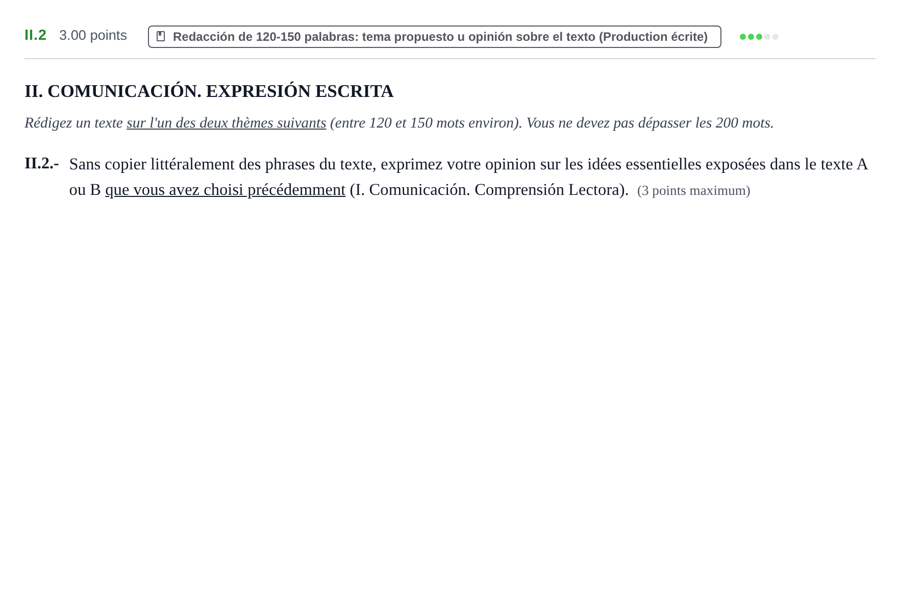 Enunciado: Ejercicio II.2 · Francés PAU Extremadura Ordinaria 2025