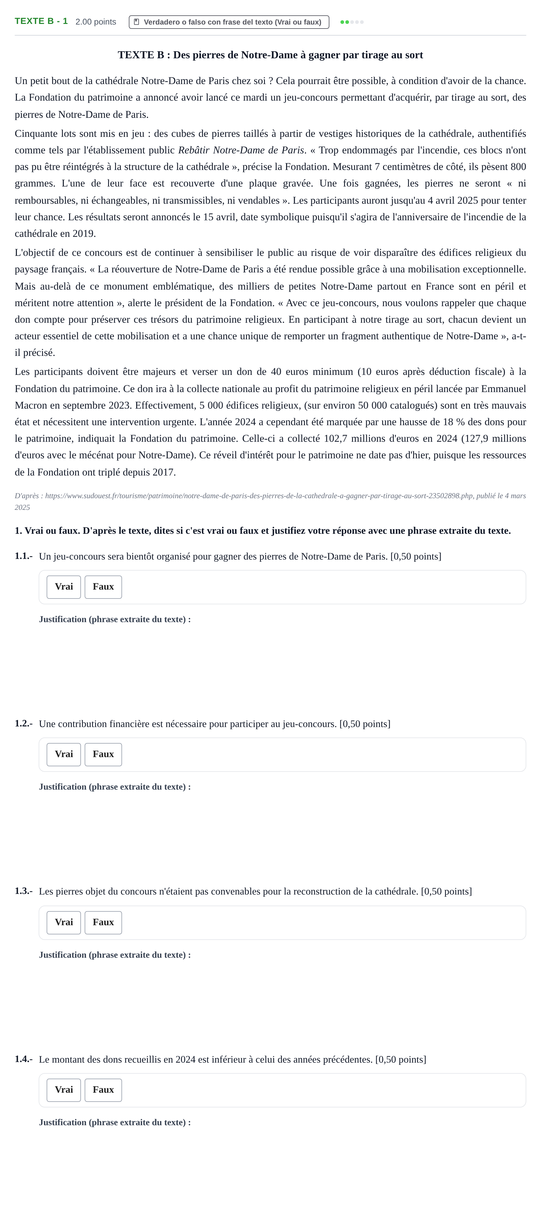 Enunciado: Ejercicio Texte B - 1 · Francés PAU Extremadura Ordinaria 2025