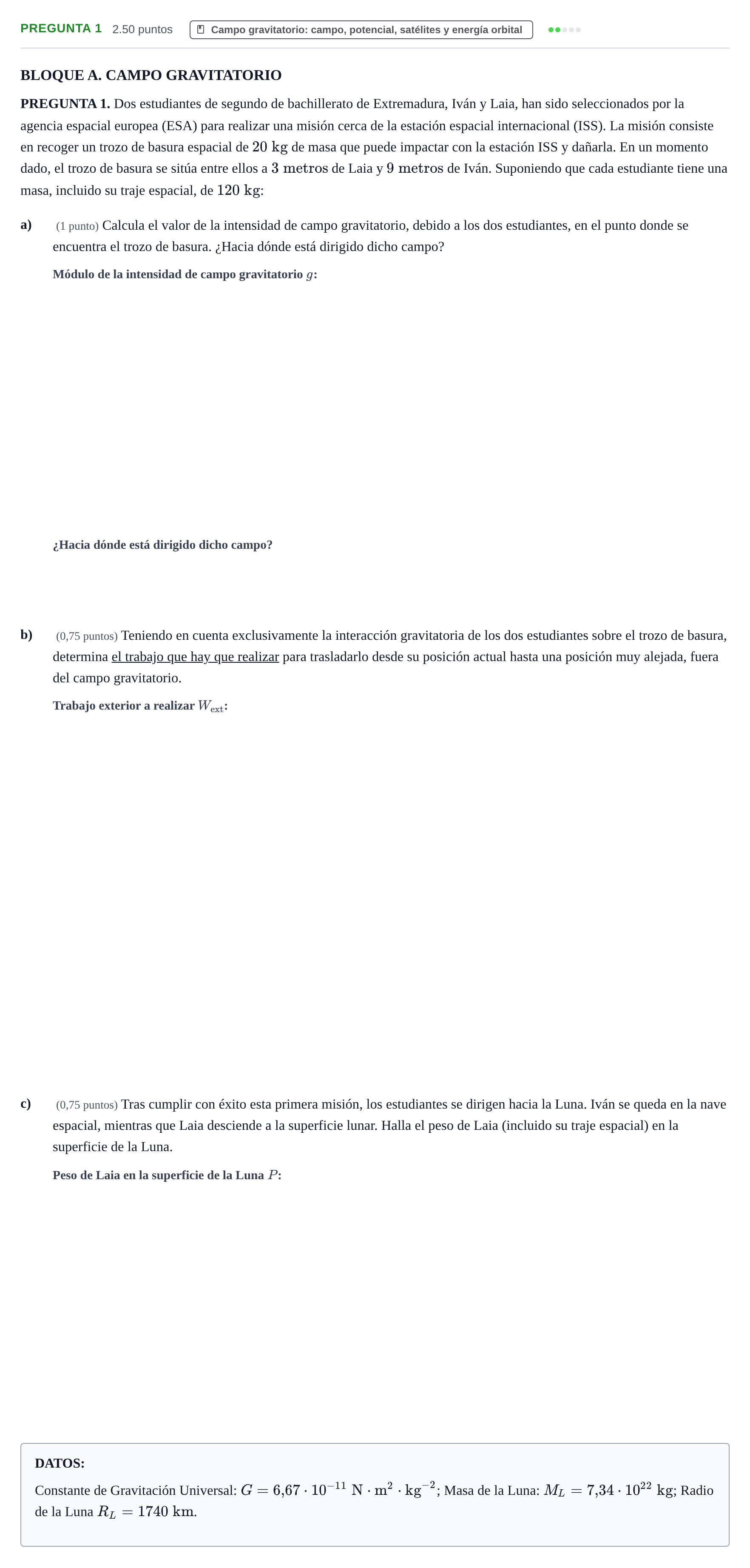 Enunciado: Pregunta 1 · Física PAU Extremadura Ordinaria 2025
