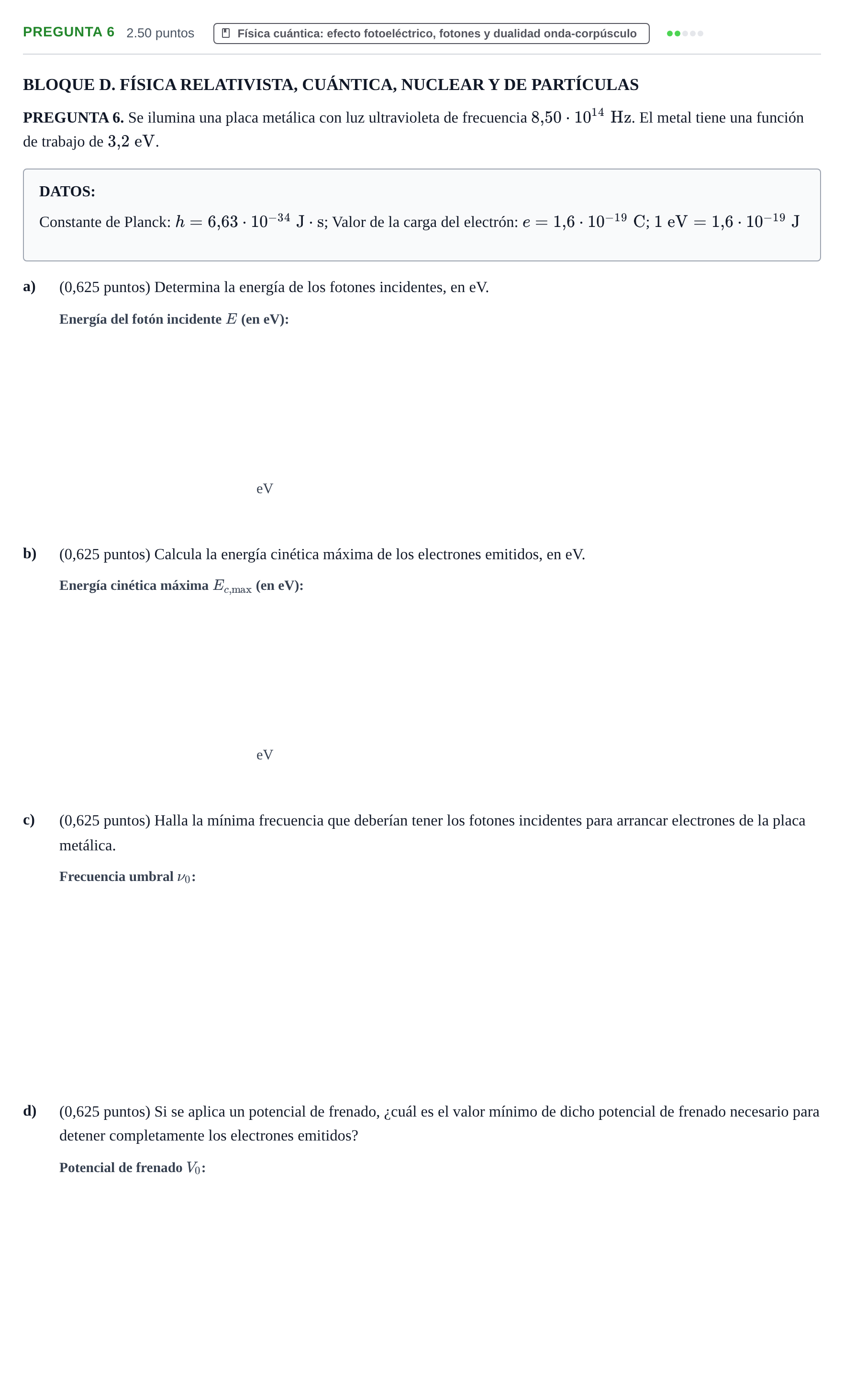 Enunciado: Pregunta 6 · Física PAU Extremadura Ordinaria 2025