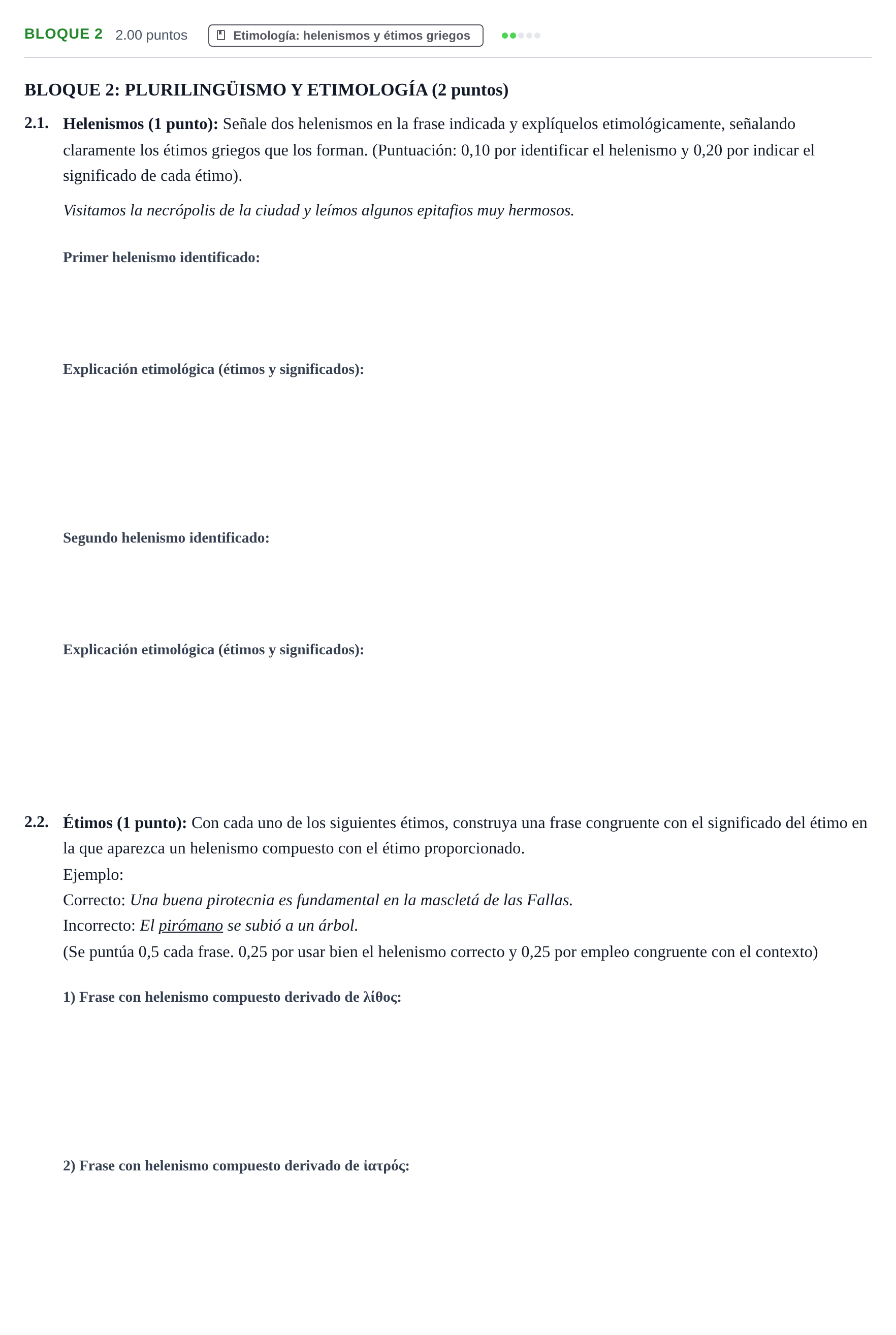 Enunciado: Bloque 2 · Griego II PAU Extremadura Ordinaria 2025