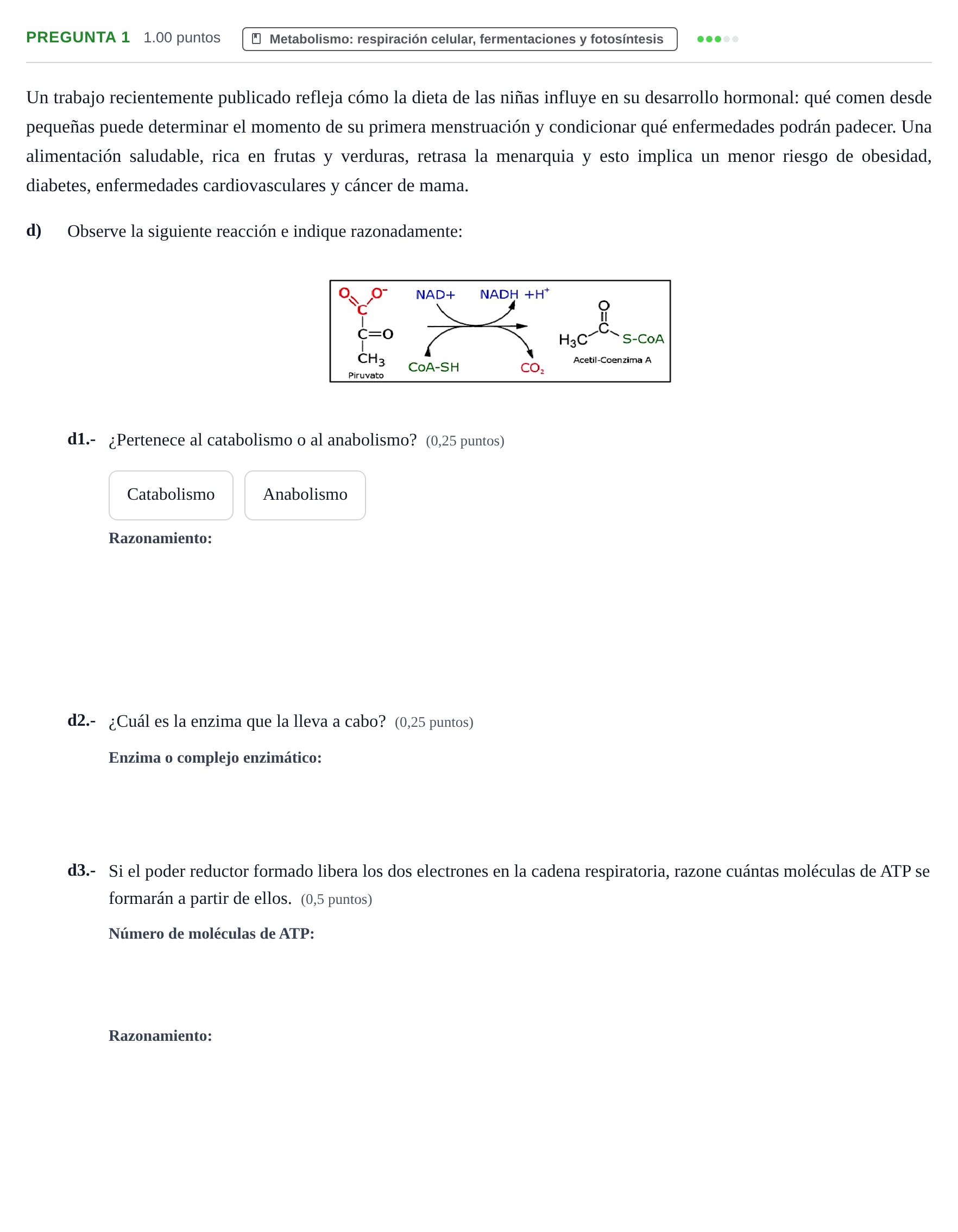 Enunciado: Pregunta 1 - Metabolismo · Biología PAU Extremadura Ordinaria 2025