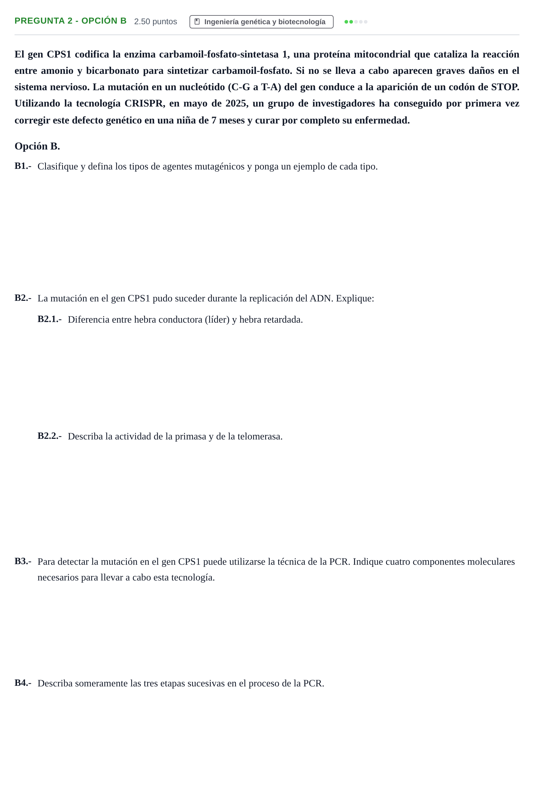 Enunciado: Pregunta 2 - Opción B · Biología PAU Extremadura Ordinaria 2025