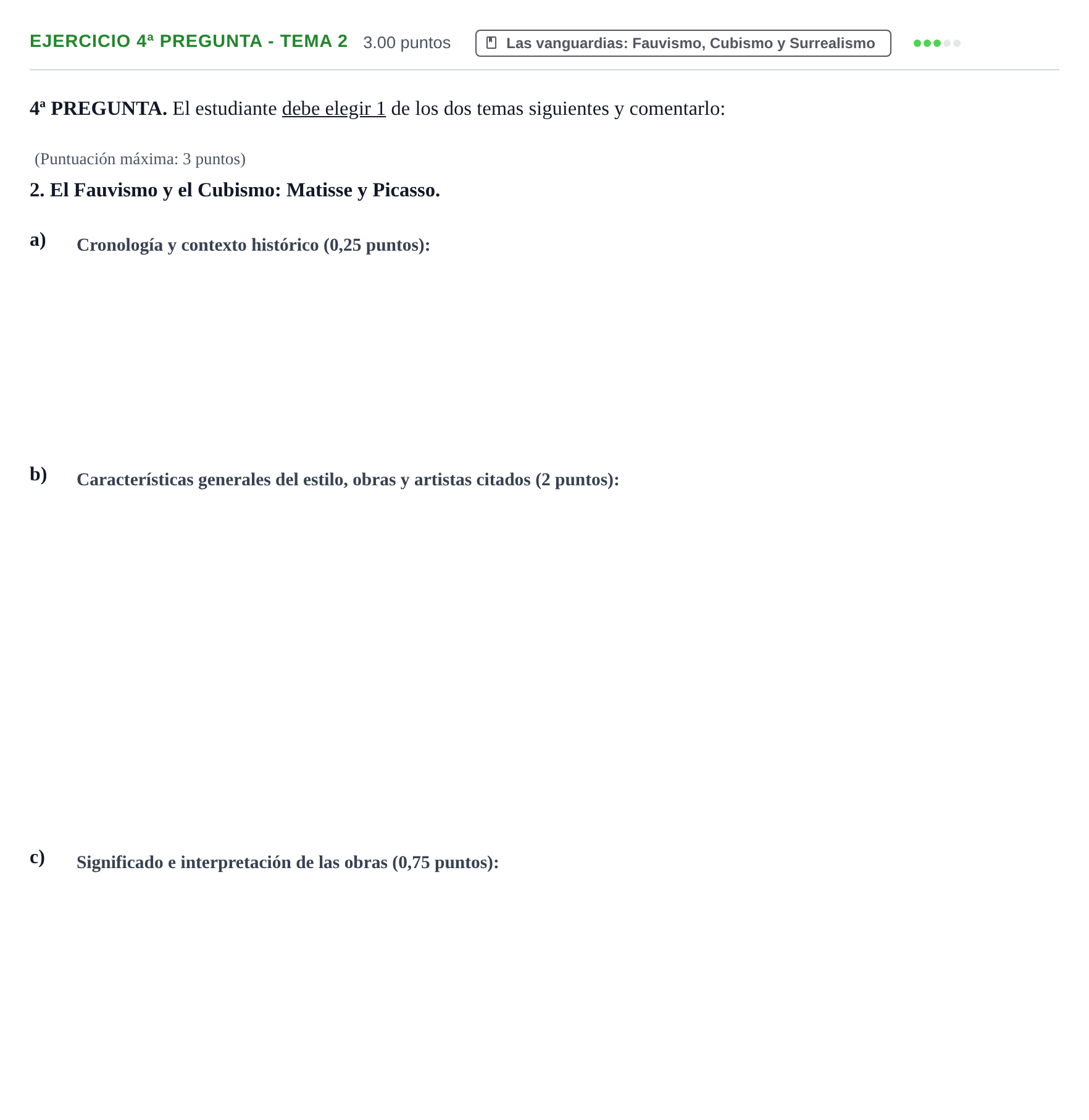 Enunciado: Ejercicio 4ª Pregunta - Tema 2 · Historia del Arte PAU Extremadura Ordinaria 2025