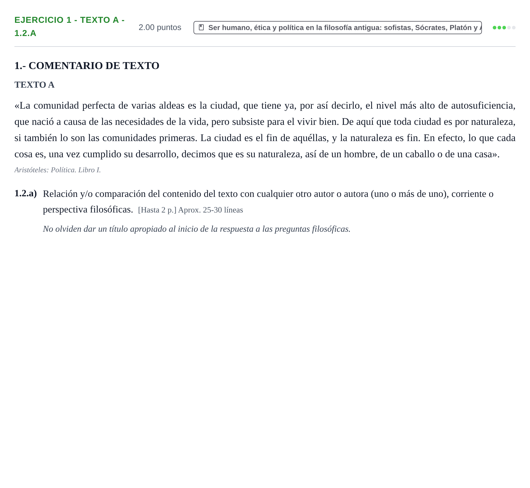 Enunciado: Ejercicio 1 - Texto A - 1.2.a · Historia de la Filosofía PAU Extremadura Ordinaria 2025