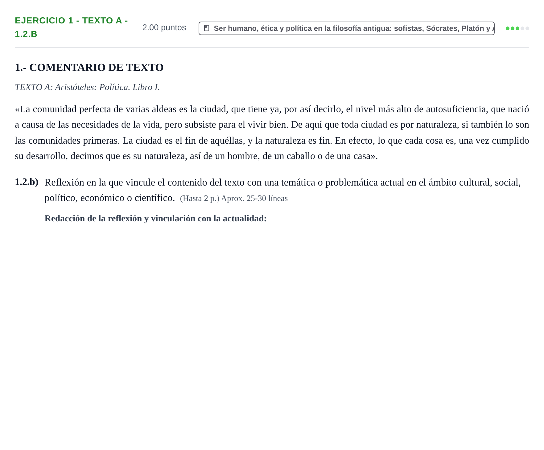 Enunciado: Ejercicio 1 - Texto A - 1.2.b · Historia de la Filosofía PAU Extremadura Ordinaria 2025