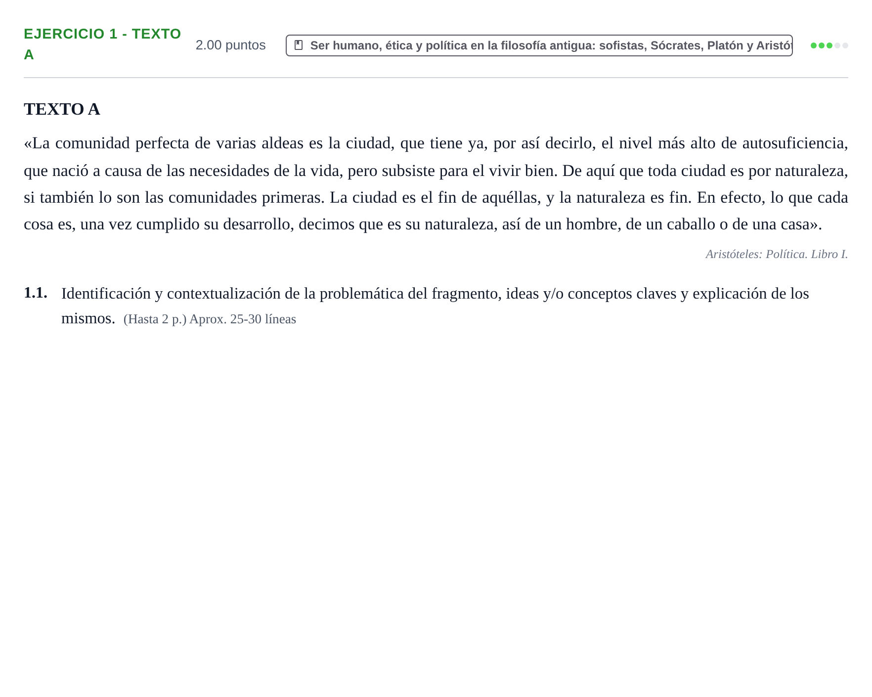 Enunciado: Ejercicio 1 - Texto A · Historia de la Filosofía PAU Extremadura Ordinaria 2025