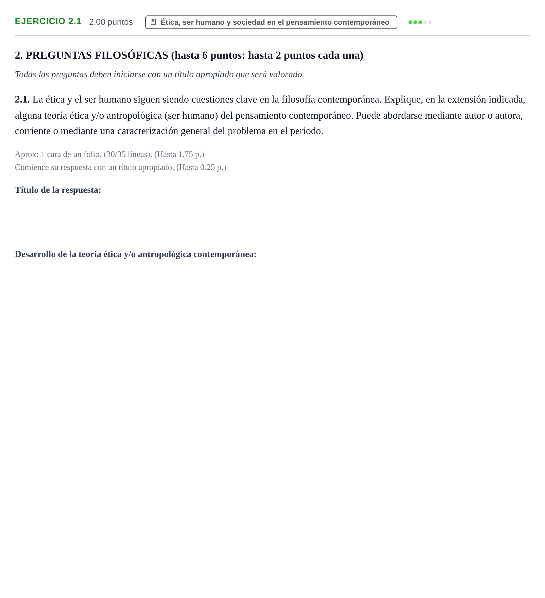 Enunciado: Ejercicio 2.1 · Historia de la Filosofía PAU Extremadura Ordinaria 2025