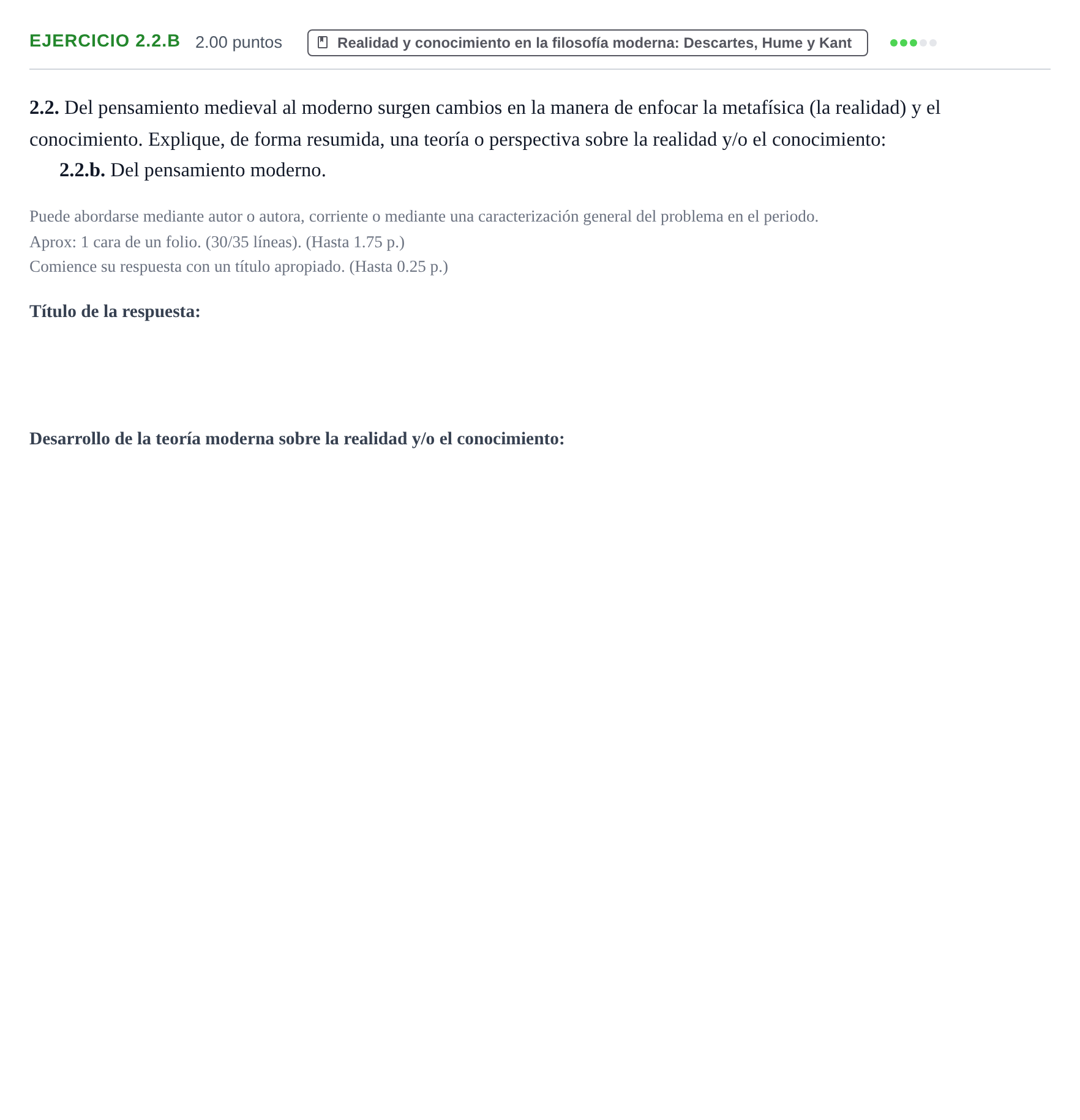 Enunciado: Ejercicio 2.2.b · Historia de la Filosofía PAU Extremadura Ordinaria 2025