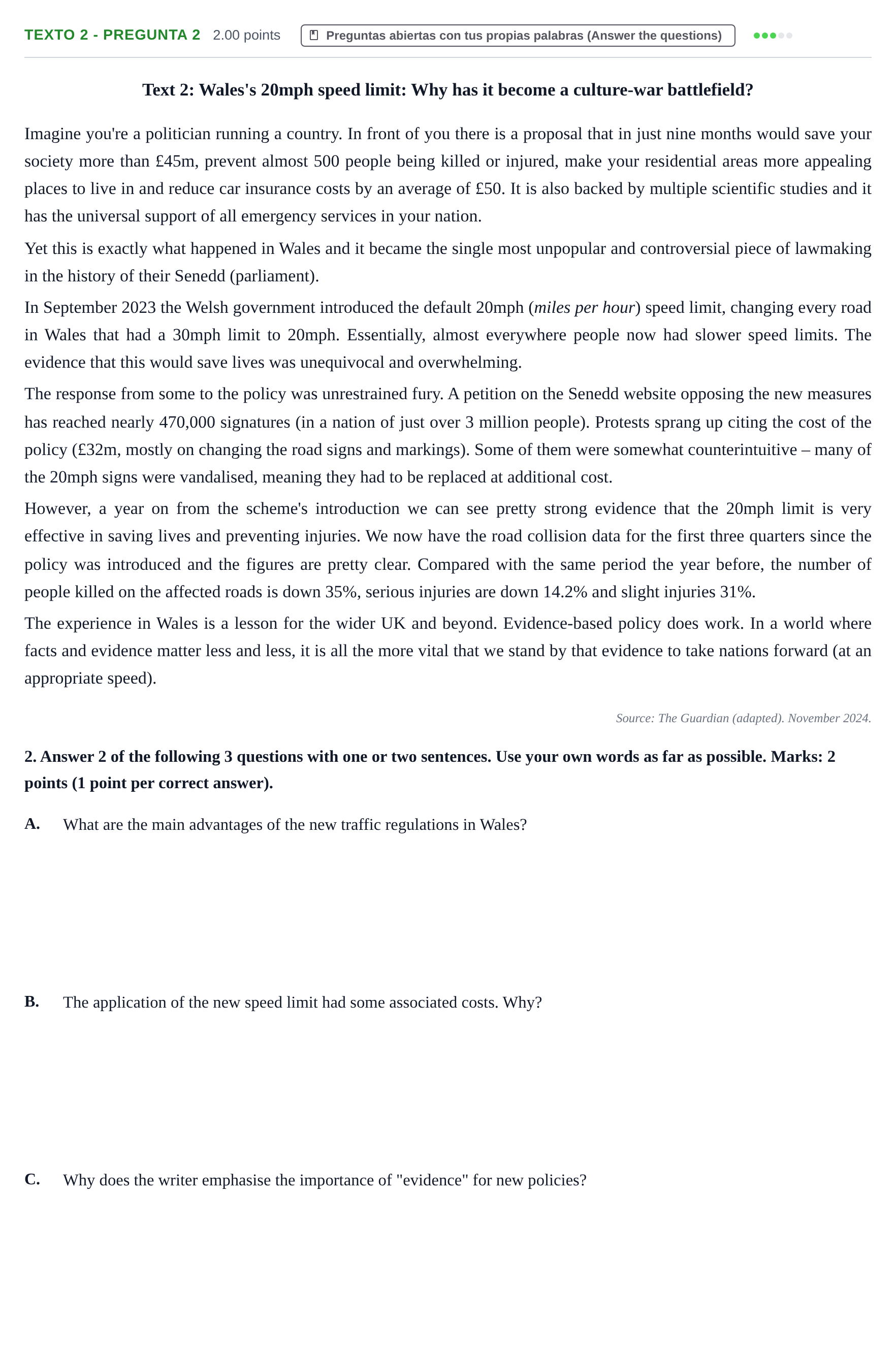 Enunciado: Ejercicio Texto 2 - Pregunta 2 · Inglés PAU Extremadura Ordinaria 2025