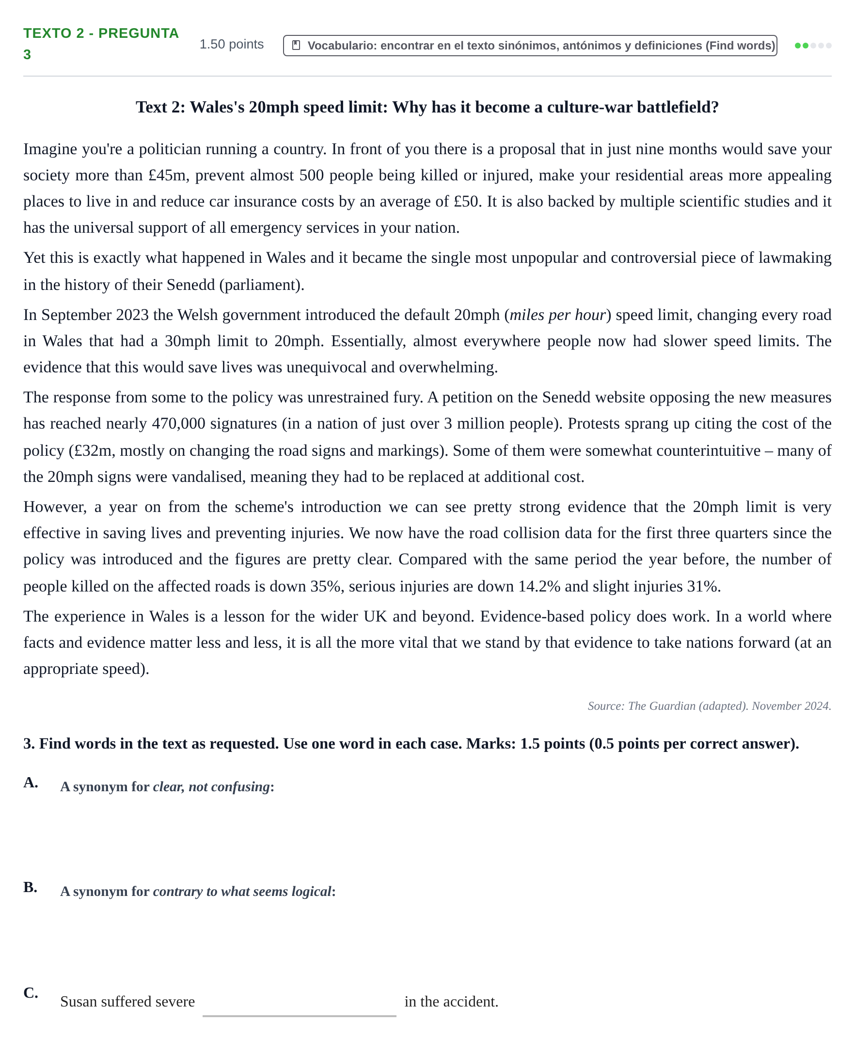 Enunciado: Ejercicio Texto 2 - Pregunta 3 · Inglés PAU Extremadura Ordinaria 2025