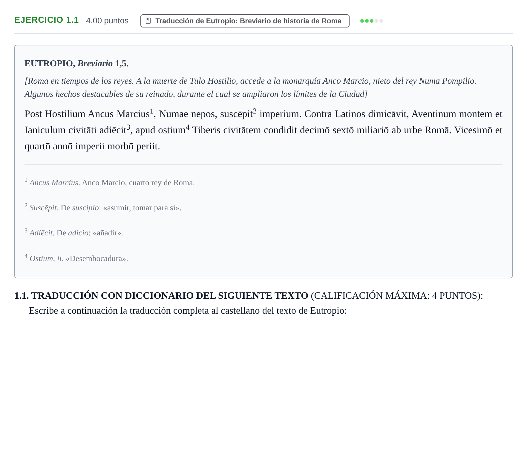 Enunciado: Ejercicio 1.1 · Latín II PAU Extremadura Ordinaria 2025