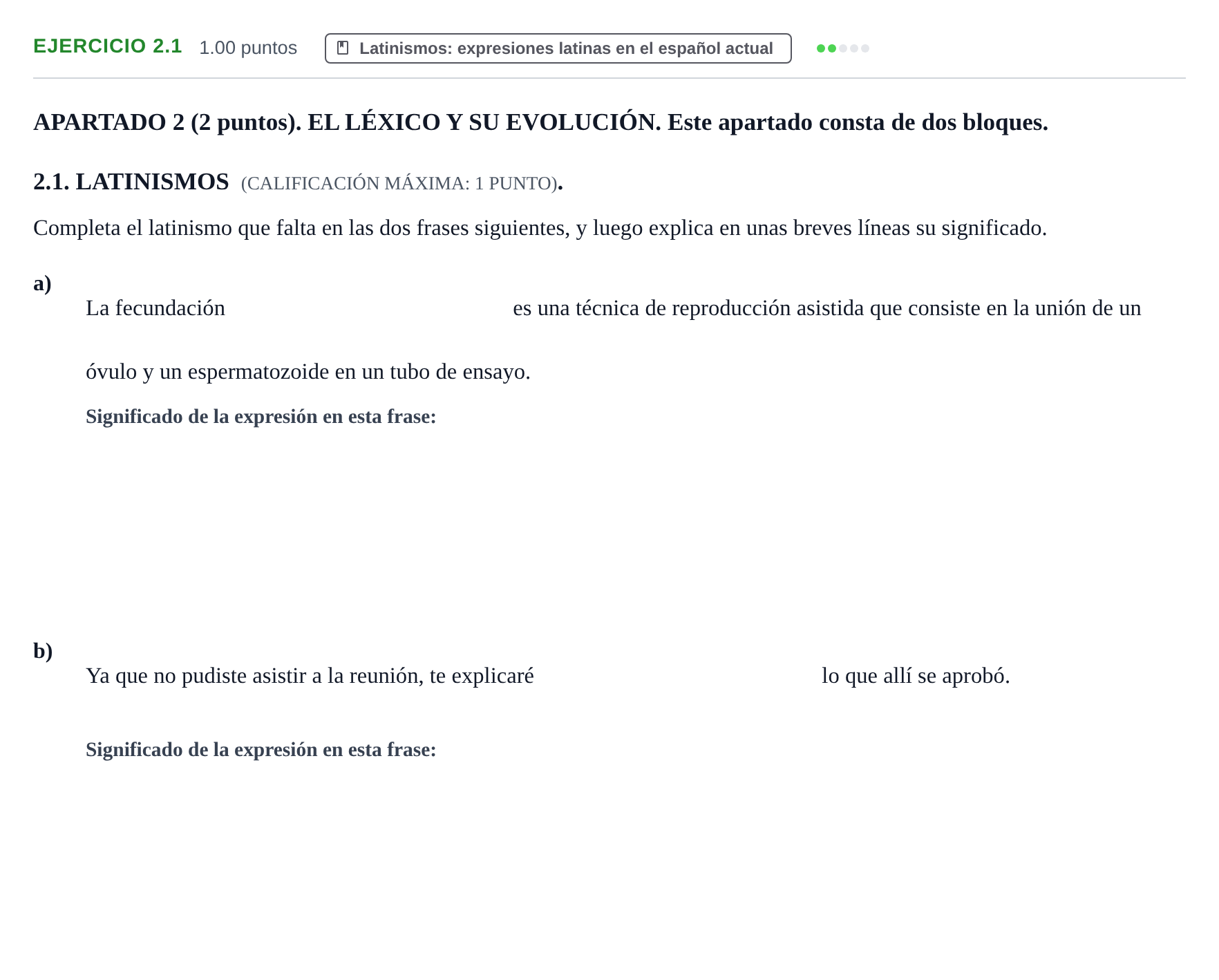 Enunciado: Ejercicio 2.1 · Latín II PAU Extremadura Ordinaria 2025