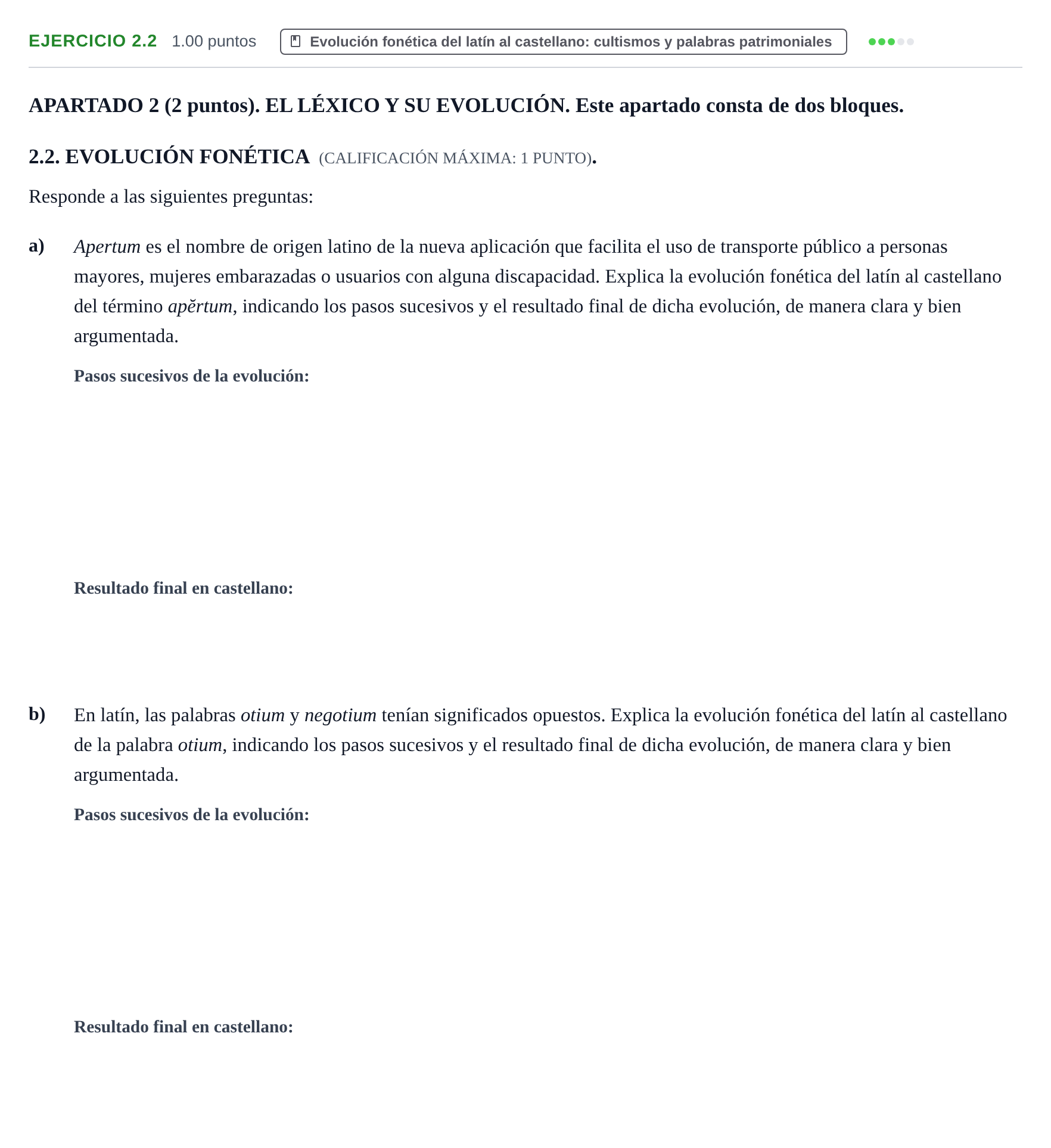 Enunciado: Ejercicio 2.2 · Latín II PAU Extremadura Ordinaria 2025