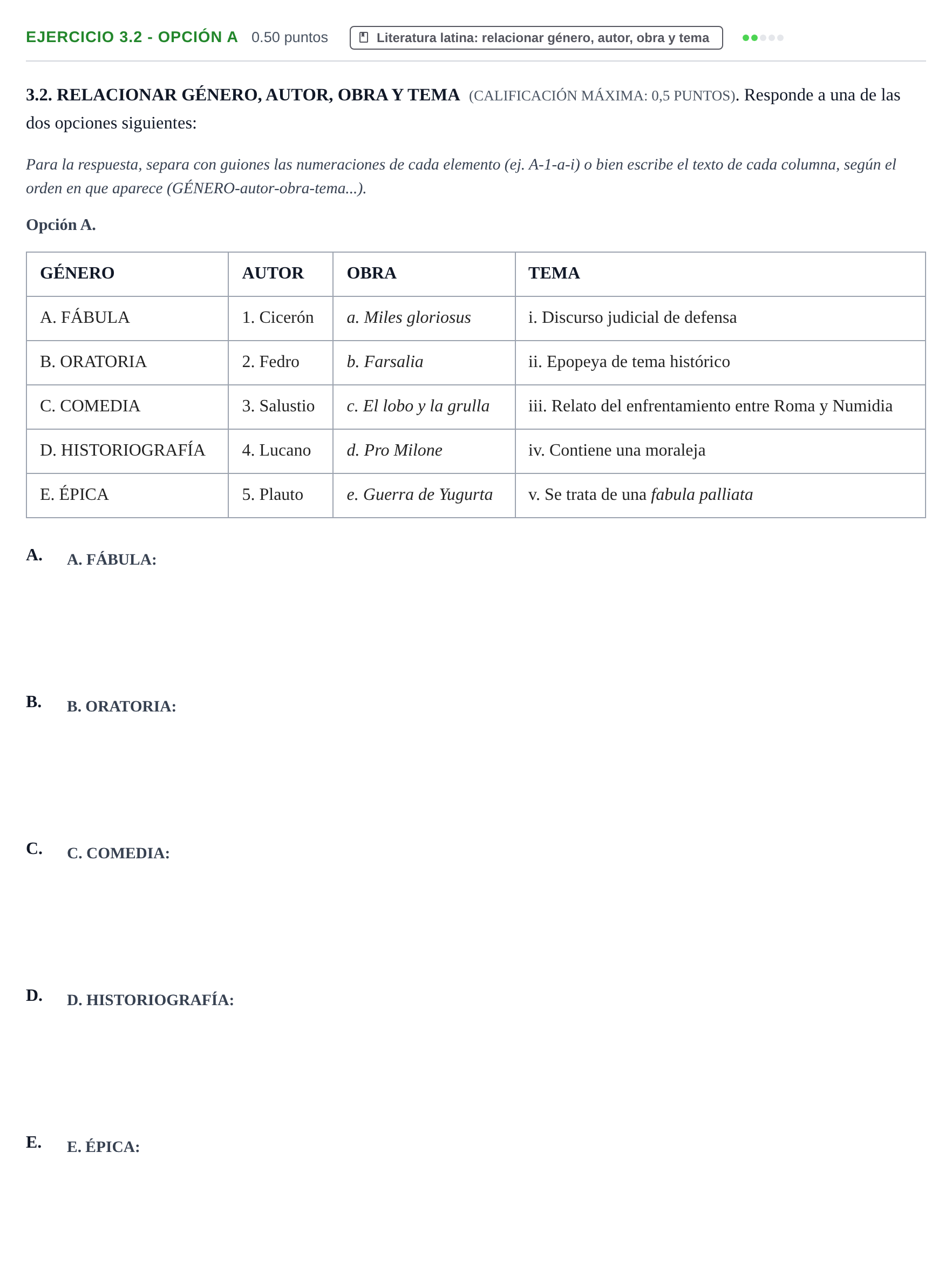 Enunciado: Ejercicio 3.2 - Opción A · Latín II PAU Extremadura Ordinaria 2025