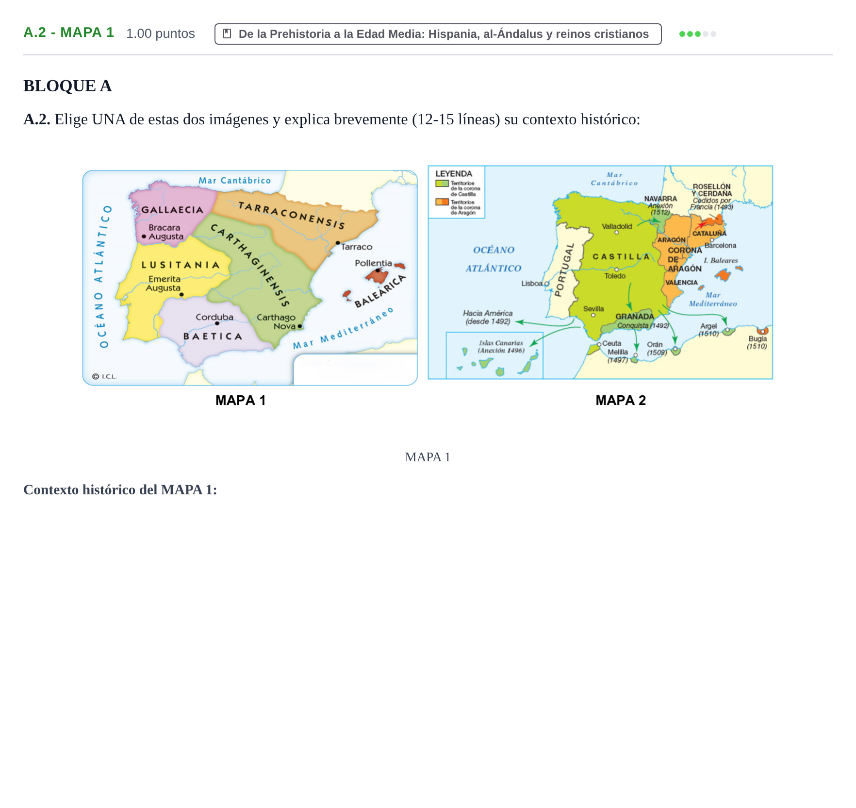 Enunciado: Ejercicio A.2 - Mapa 1 · Historia de España PAU Extremadura Ordinaria 2025