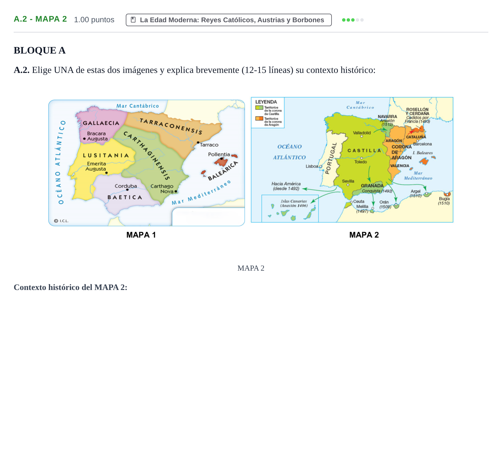 Enunciado: Ejercicio A.2 - Mapa 2 · Historia de España PAU Extremadura Ordinaria 2025