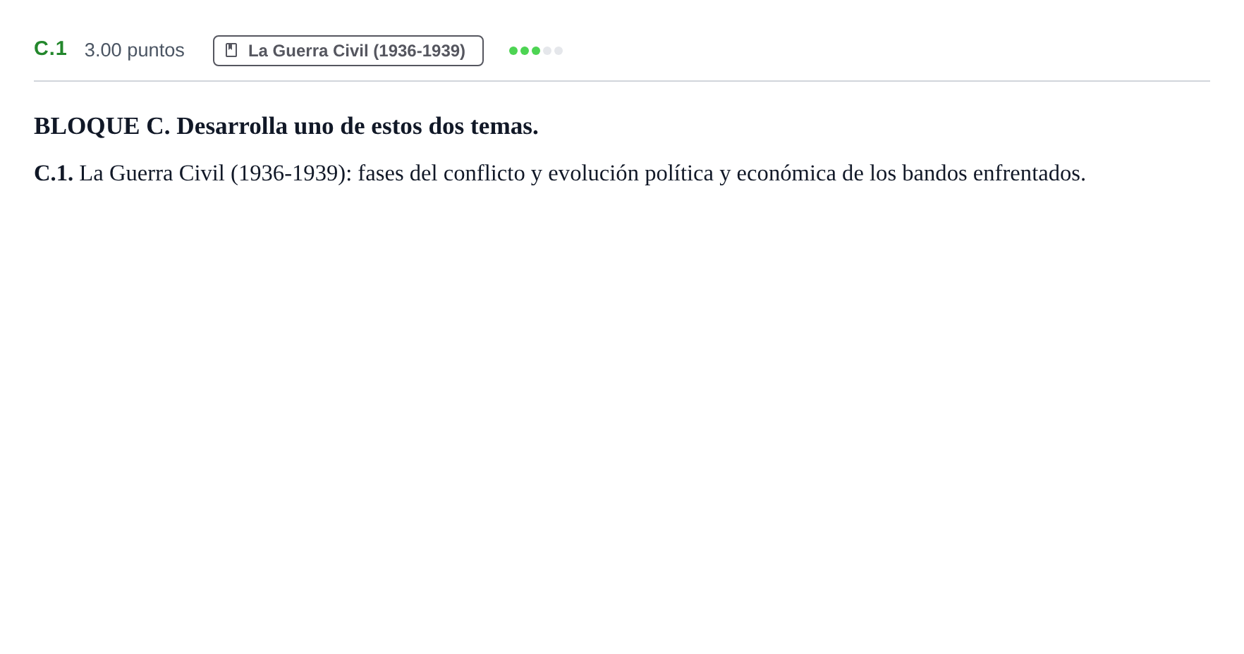 Enunciado: Ejercicio C.1 · Historia de España PAU Extremadura Ordinaria 2025