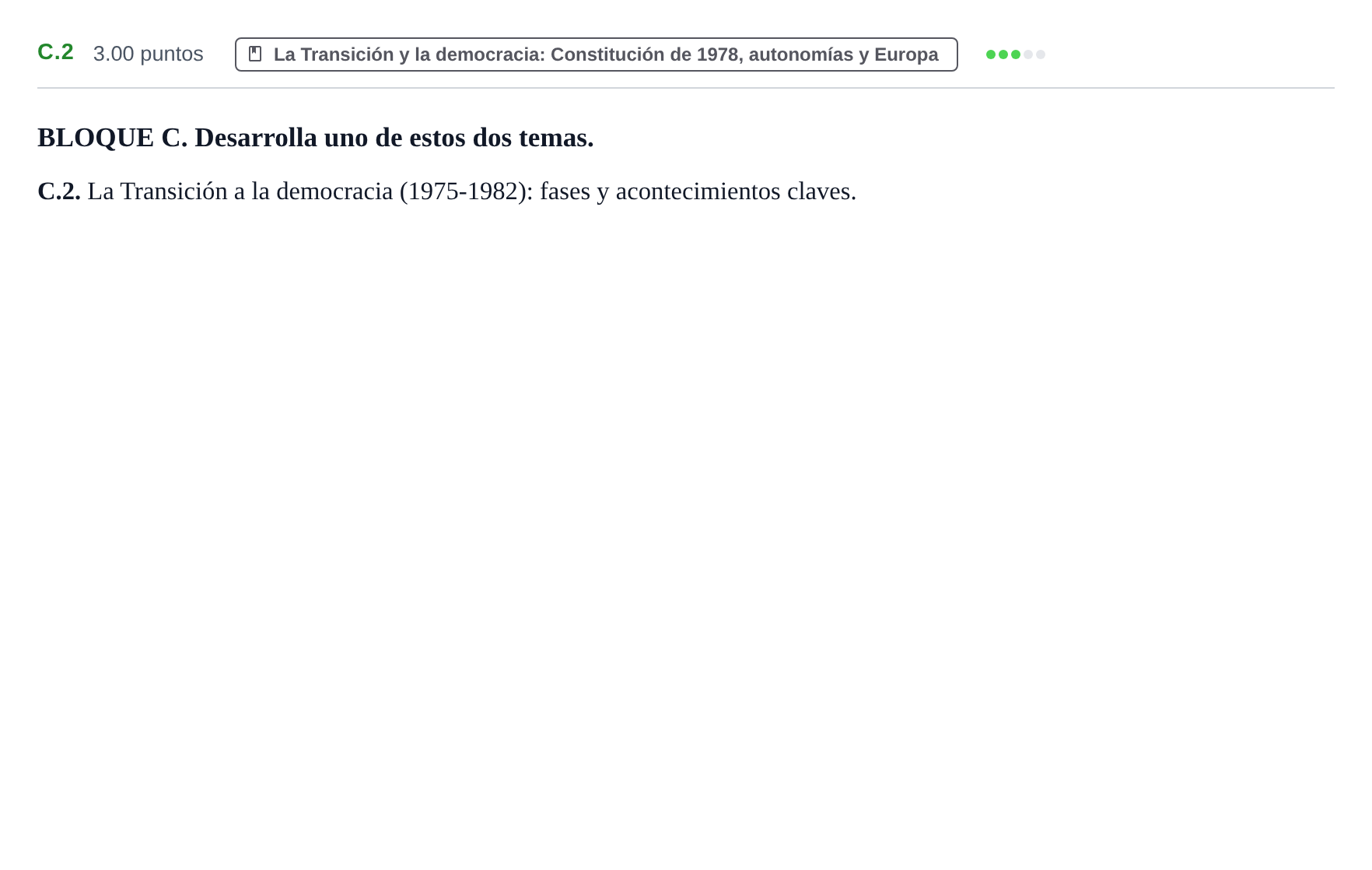 Enunciado: Ejercicio C.2 · Historia de España PAU Extremadura Ordinaria 2025