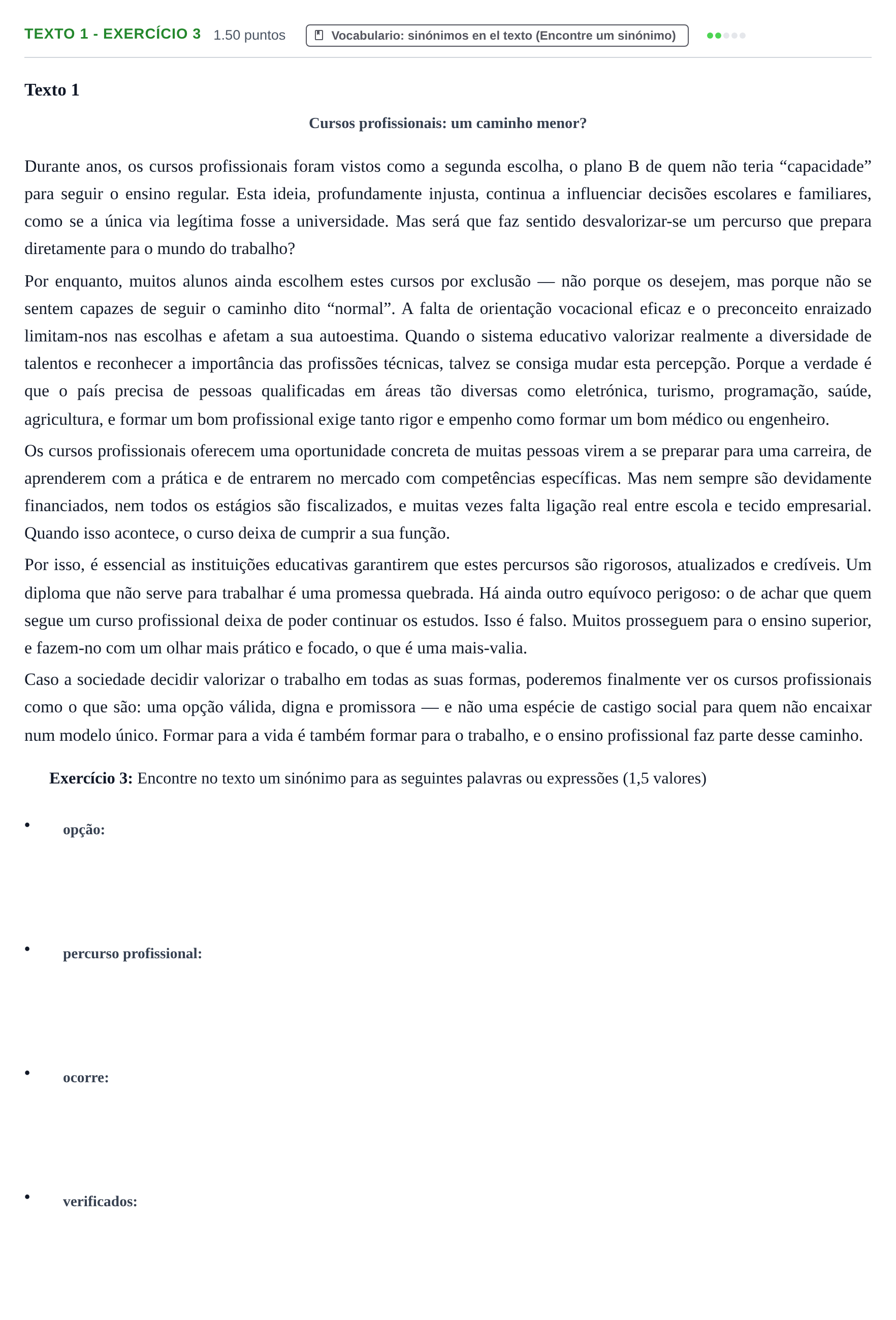 Enunciado: Ejercicio Texto 1 - Exercício 3 · Portugués PAU Extremadura Ordinaria 2025