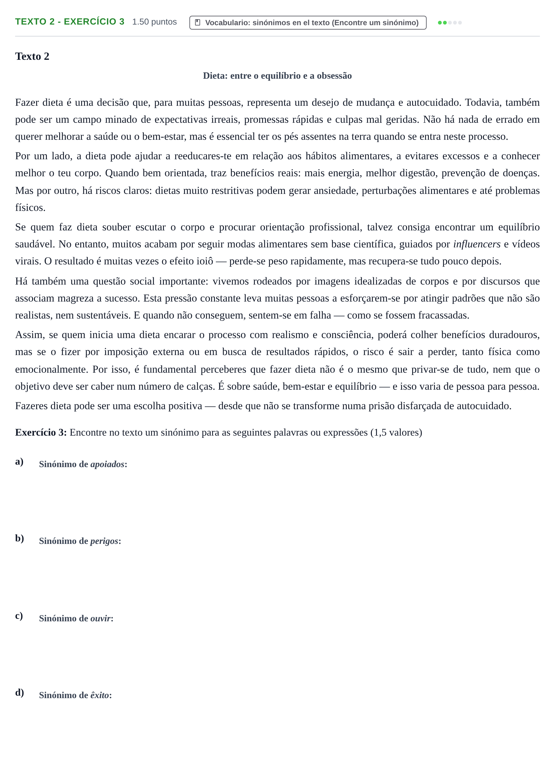 Enunciado: Ejercicio Texto 2 - Exercício 3 · Portugués PAU Extremadura Ordinaria 2025