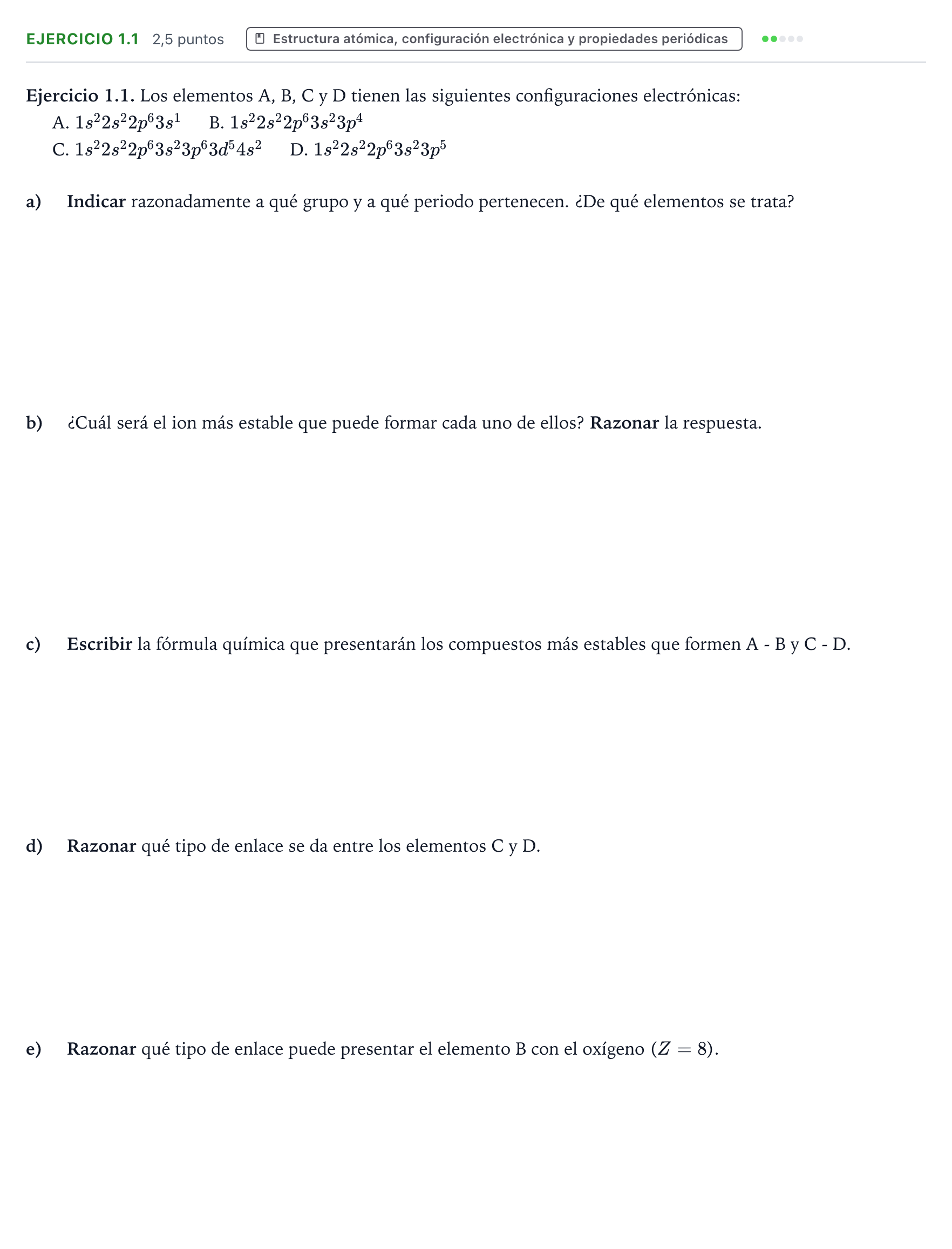 Enunciado: Ejercicio 1.1 · Química PAU Extremadura Ordinaria 2025