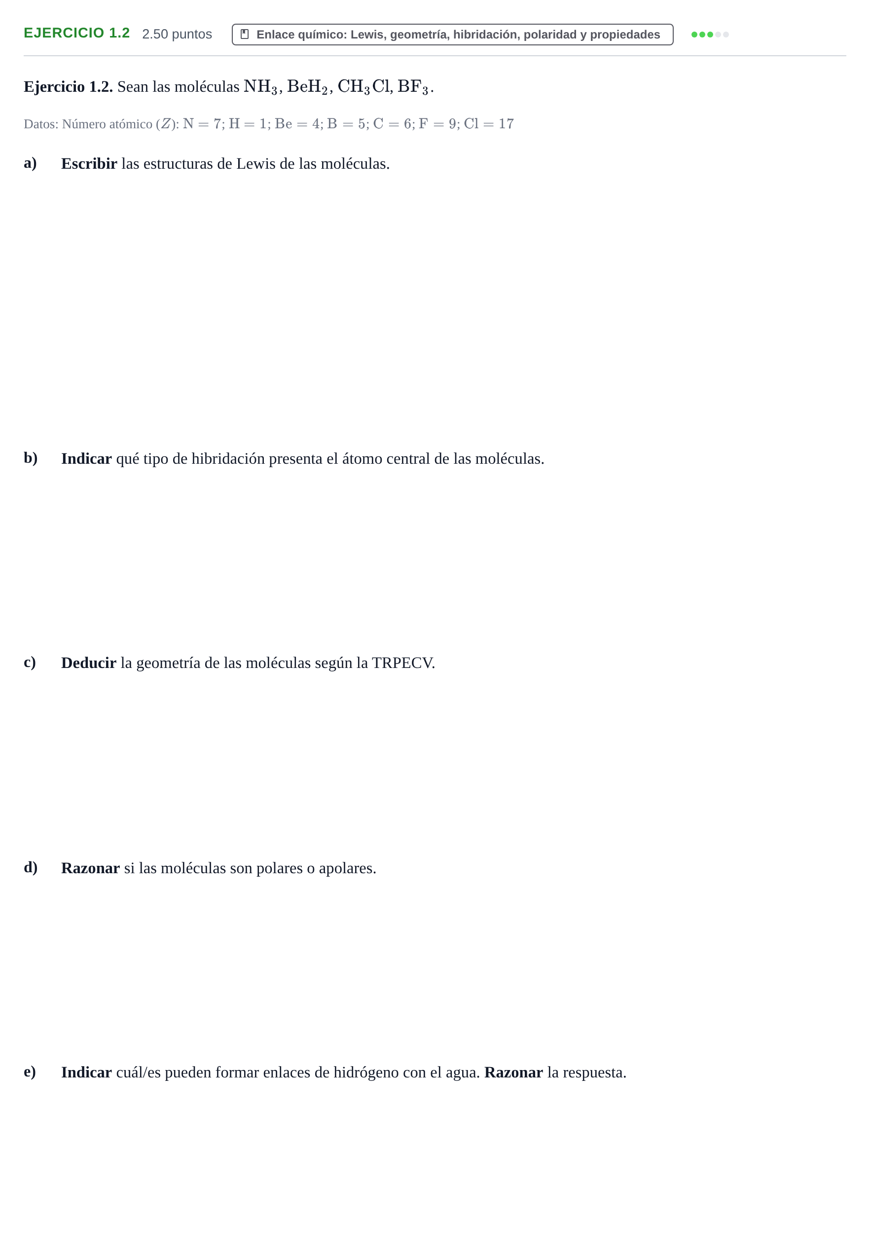 Enunciado: Ejercicio 1.2 · Química PAU Extremadura Ordinaria 2025