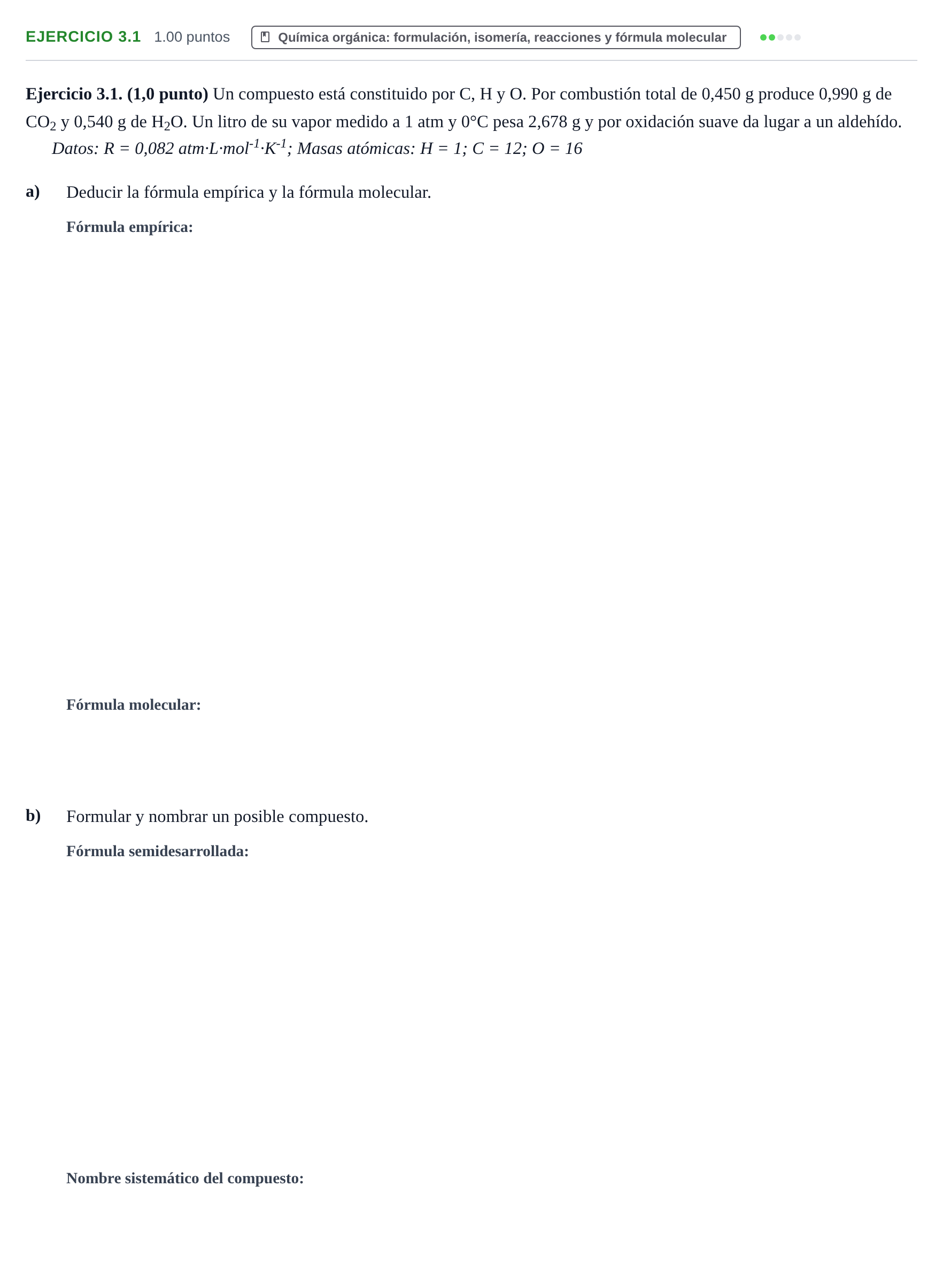 Enunciado: Ejercicio 3.1 · Química PAU Extremadura Ordinaria 2025