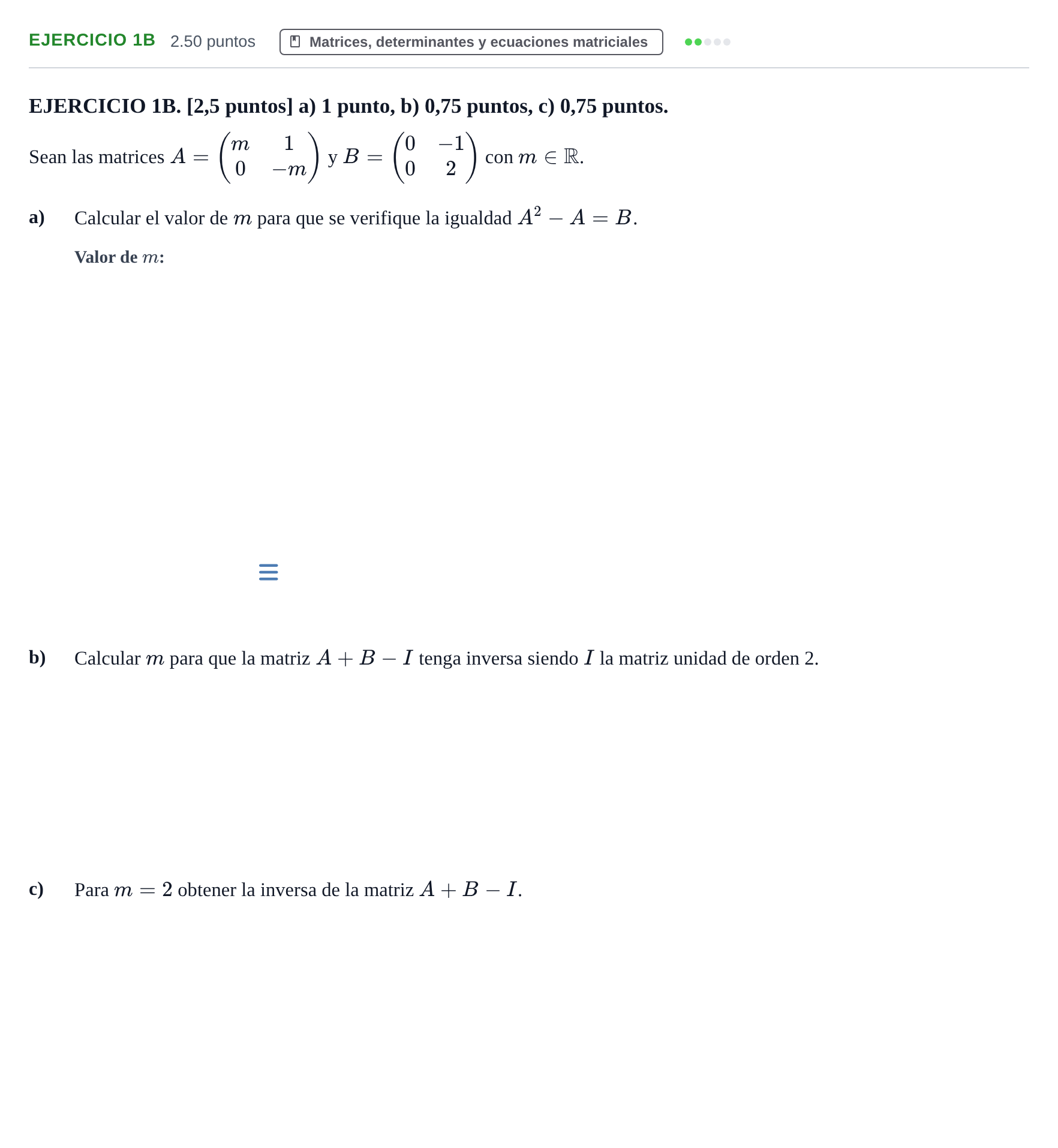 Enunciado: Ejercicio 1B · Matemáticas II PAU Extremadura Ordinaria 2025