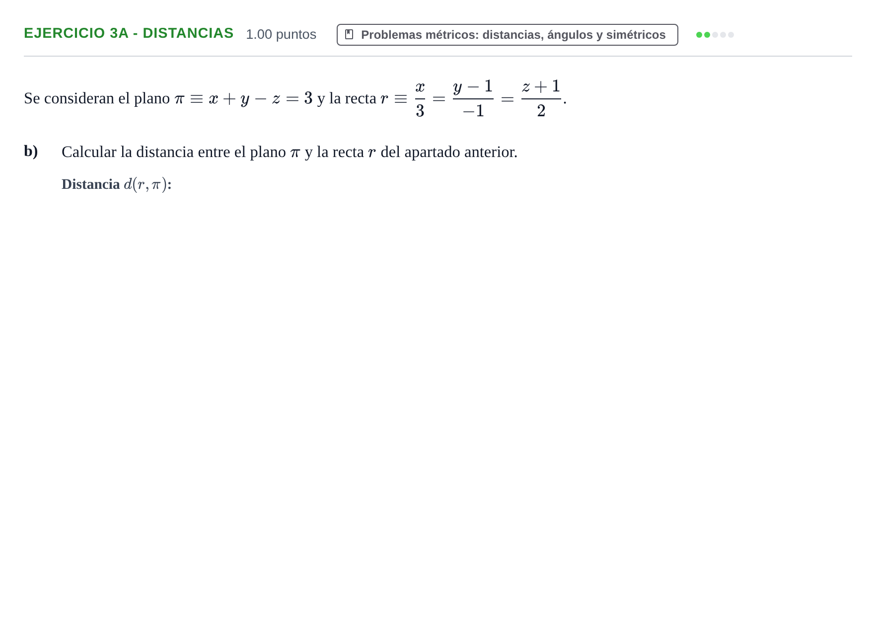 Enunciado: Ejercicio 3A - Distancias · Matemáticas II PAU Extremadura Ordinaria 2025