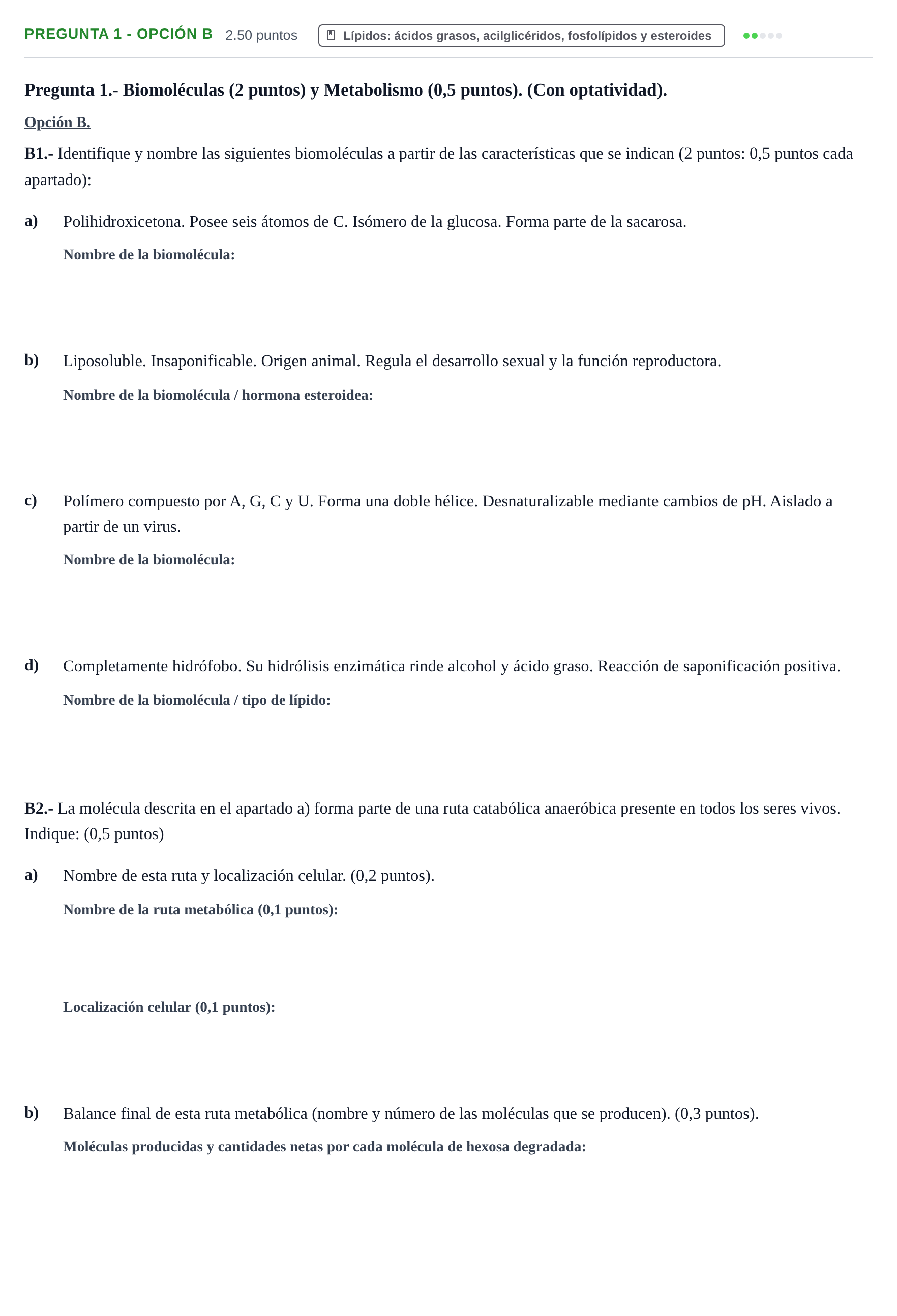 Enunciado: Pregunta 1 - Opción B · Biología PAU Extremadura Extraordinaria 2025