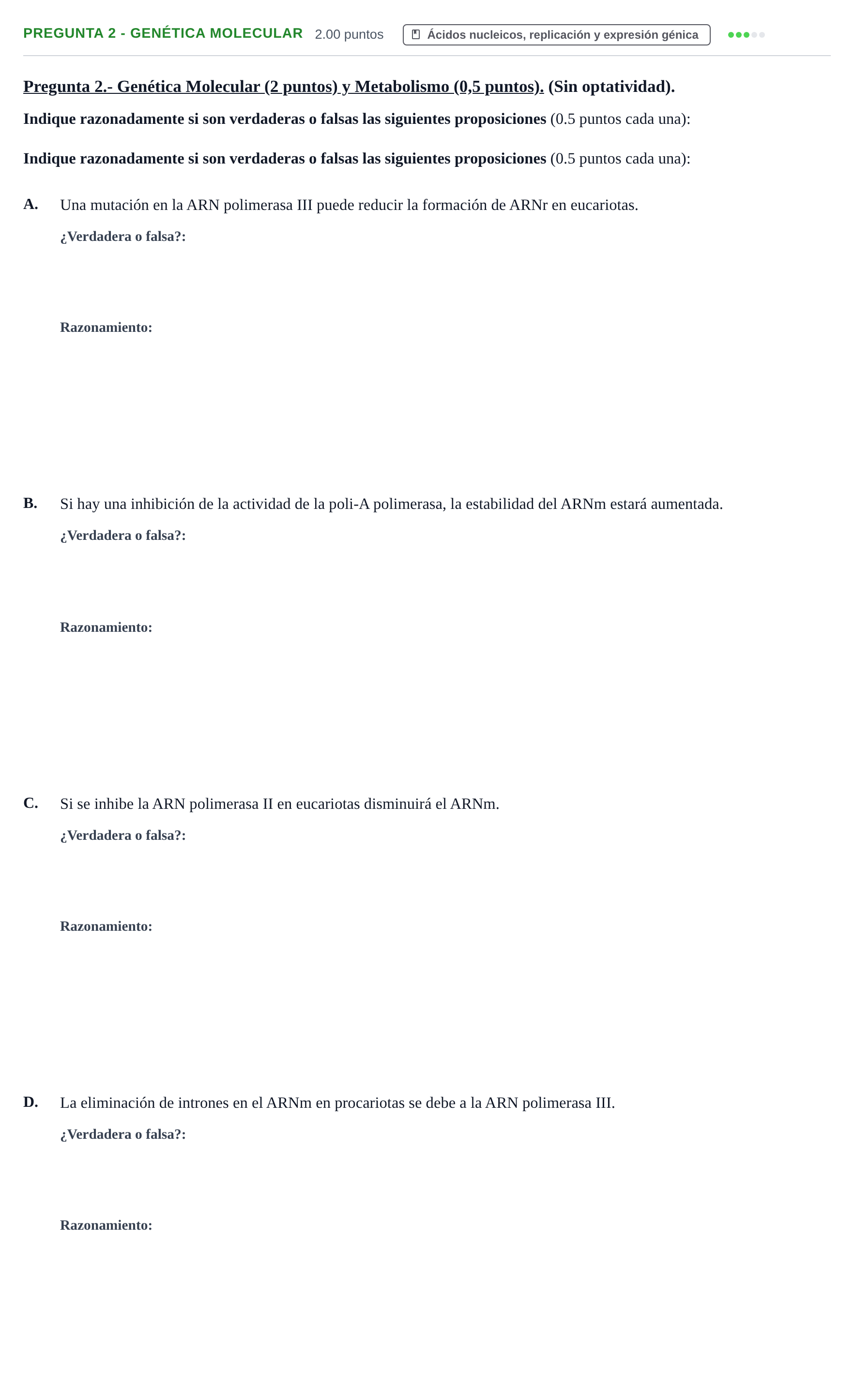 Enunciado: Pregunta 2 - Genética Molecular · Biología PAU Extremadura Extraordinaria 2025