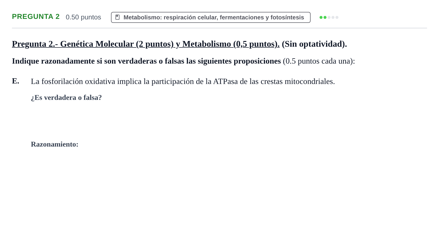 Enunciado: Pregunta 2 - Metabolismo · Biología PAU Extremadura Extraordinaria 2025