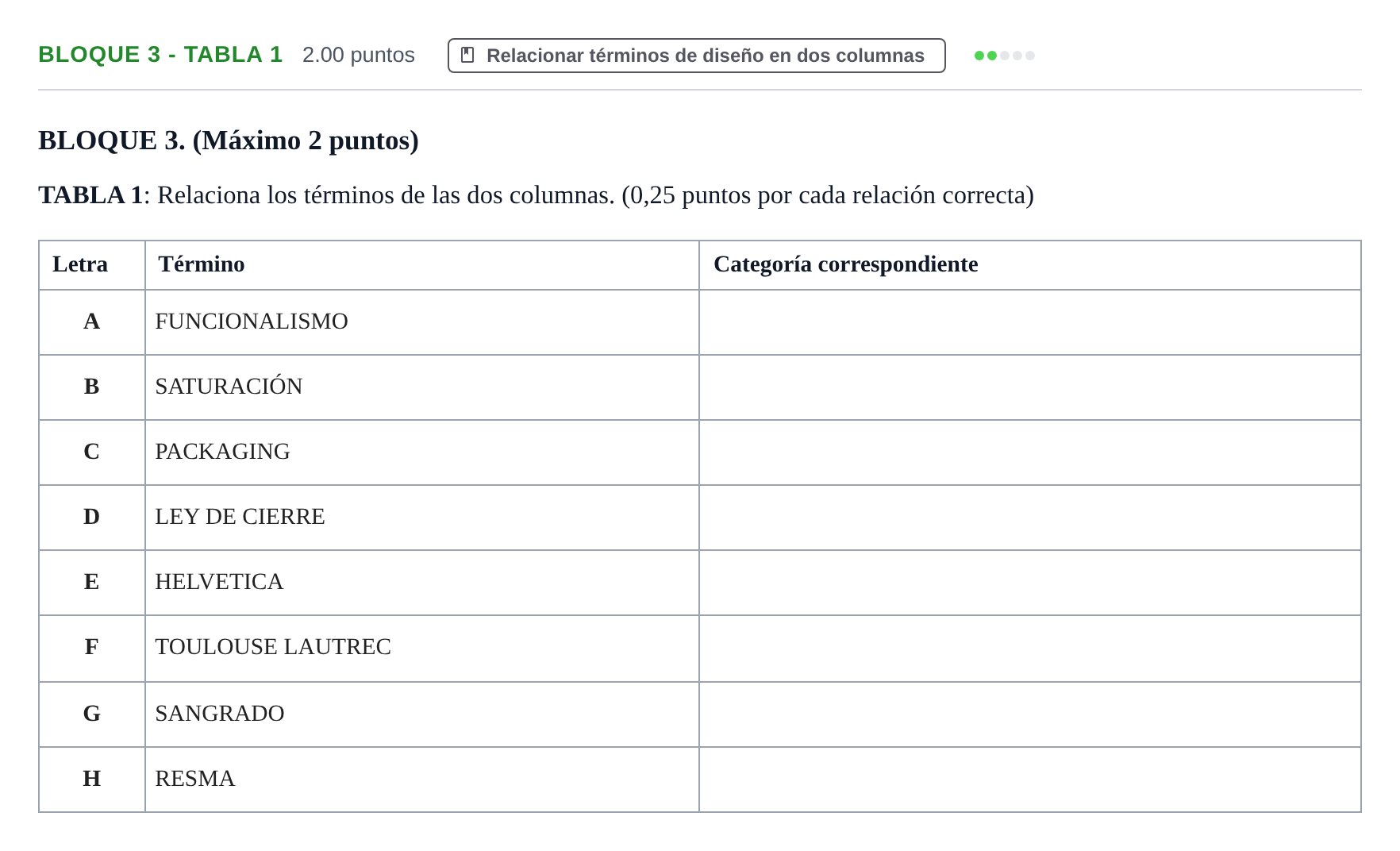 Enunciado: Bloque 3 - Tabla 1 · Diseño PAU Extremadura Extraordinaria 2025
