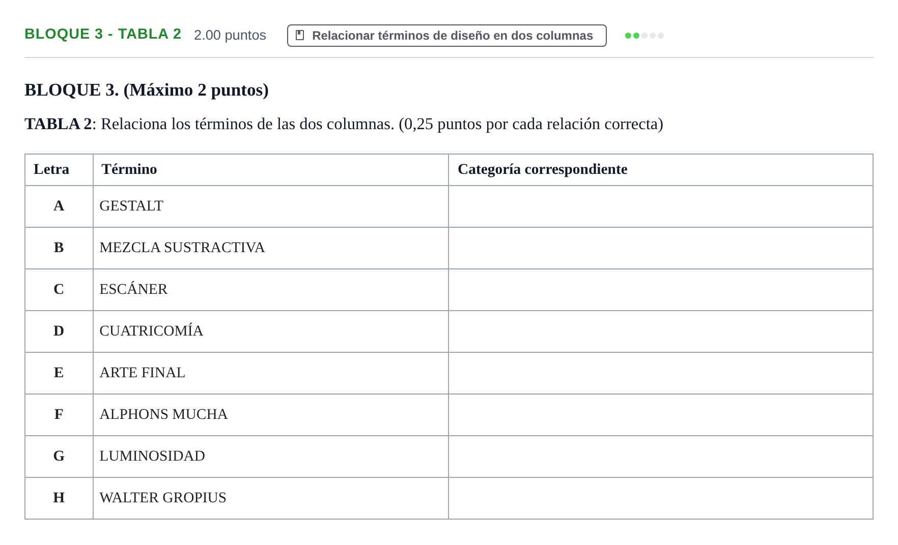 Enunciado: Bloque 3 - Tabla 2 · Diseño PAU Extremadura Extraordinaria 2025