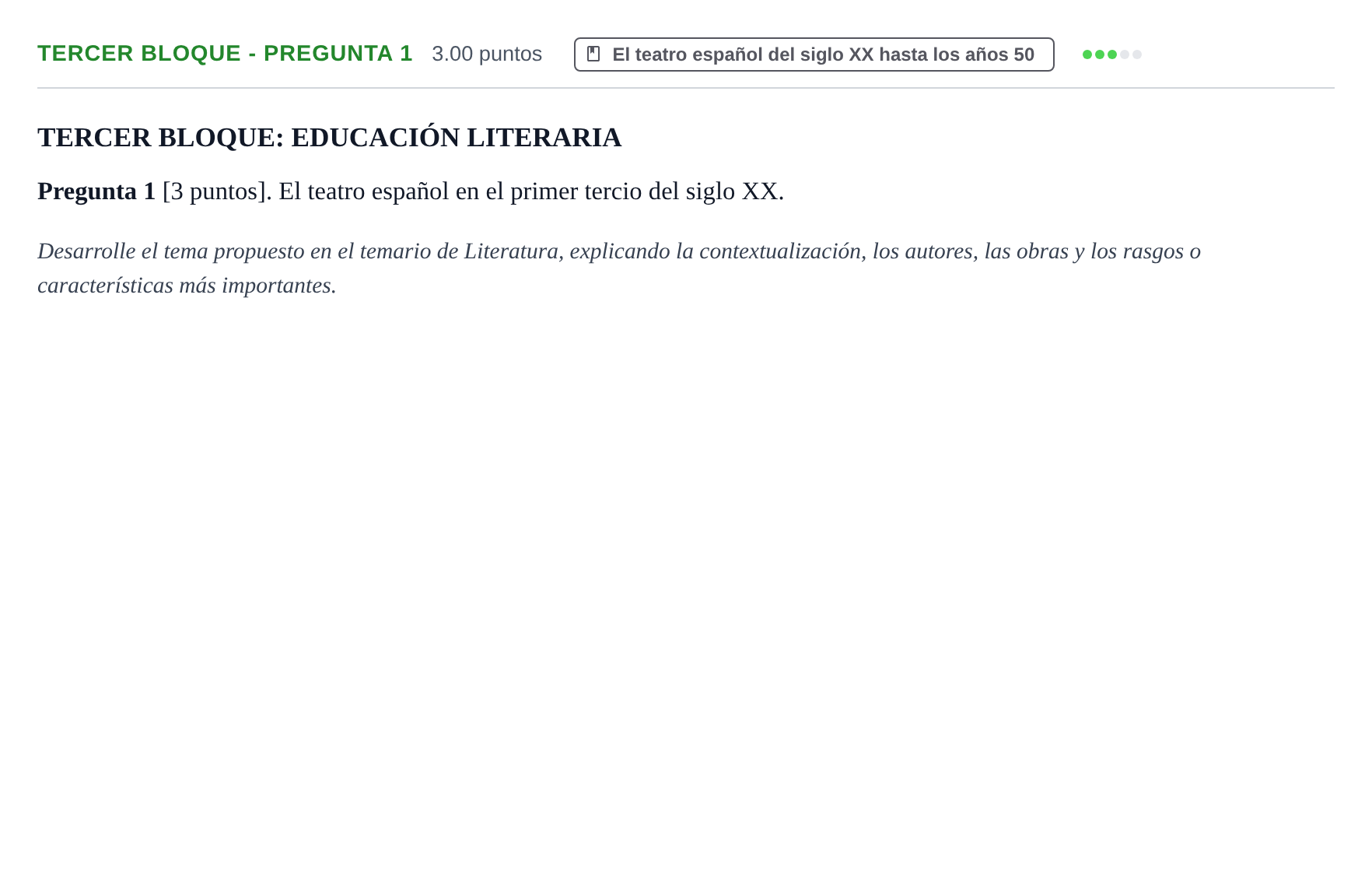 Enunciado: Ejercicio Tercer Bloque - Pregunta 1 · Lengua Castellana y Literatura II PAU Extremadura Extraordinaria 2025