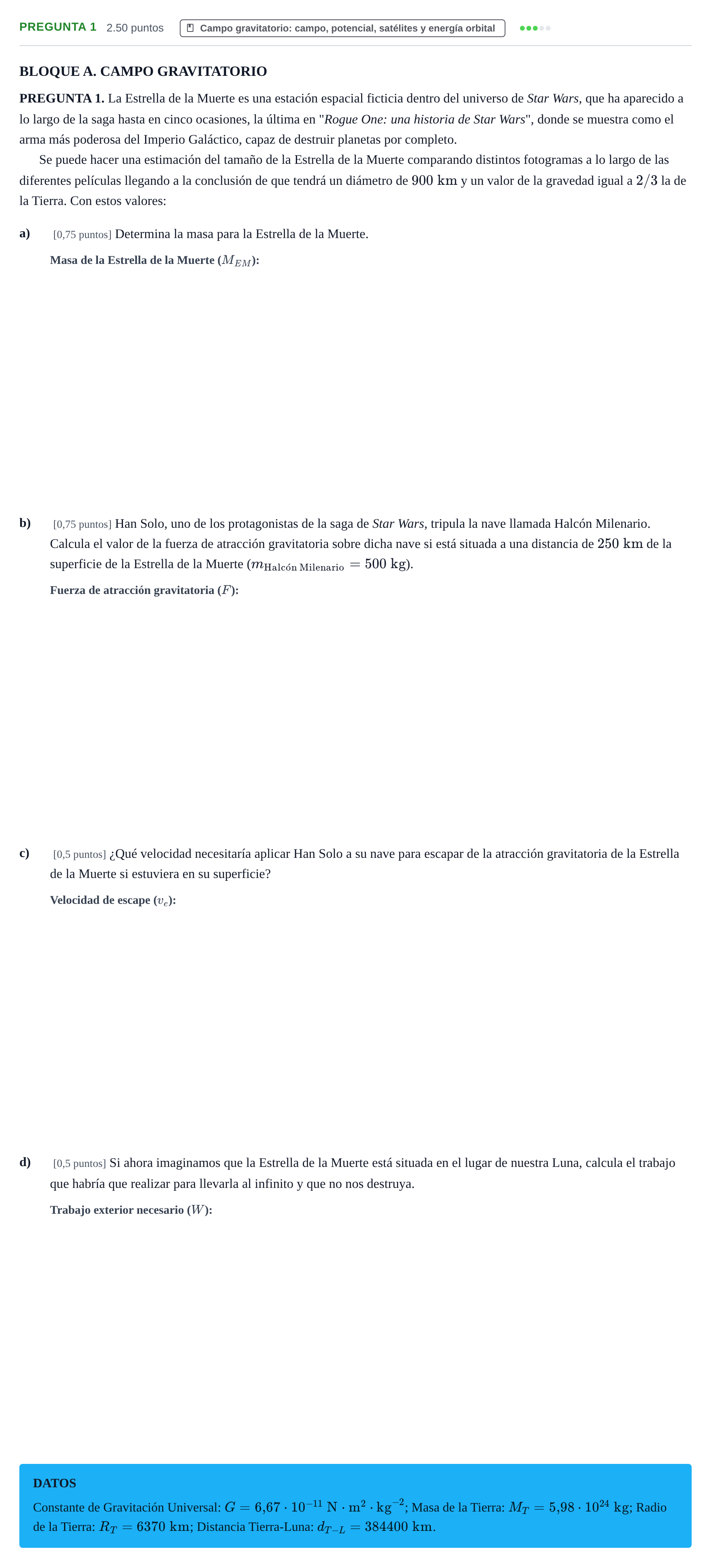Enunciado: Pregunta 1 · Física PAU Extremadura Extraordinaria 2025