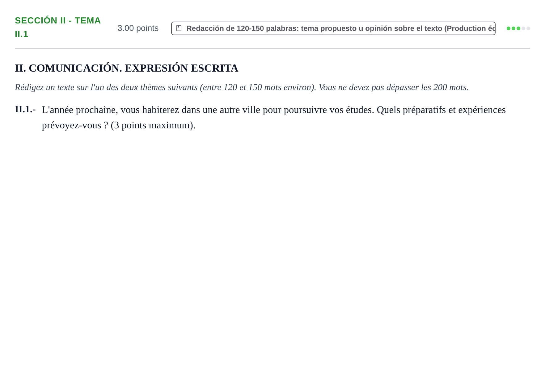 Enunciado: Ejercicio Sección II - Tema II.1 · Francés PAU Extremadura Extraordinaria 2025